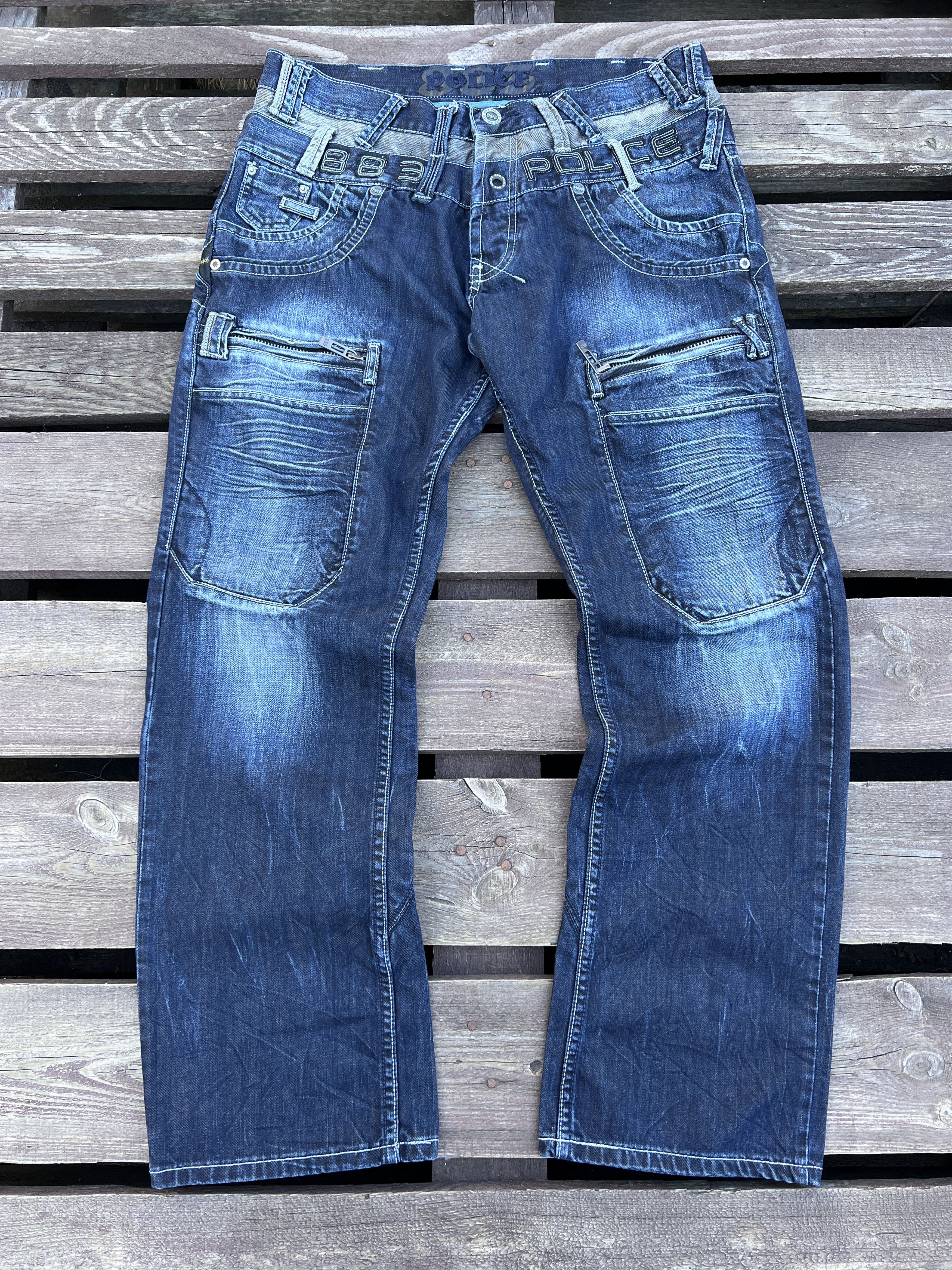 image of 883 Police Y2K Avant Garde Vintage Washed Denim Jeans, Men's (Size 36)