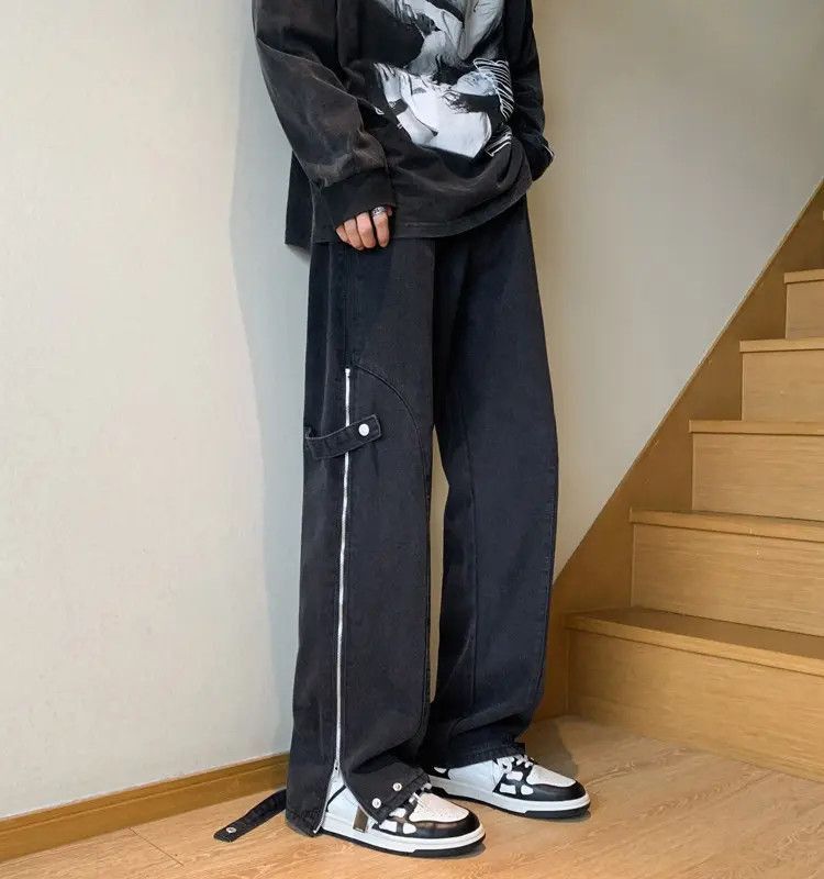 Japanese Brand Loose wide leg side zippered straight leg jeans Size US 30 / EU 46 - 1 Thumbnail