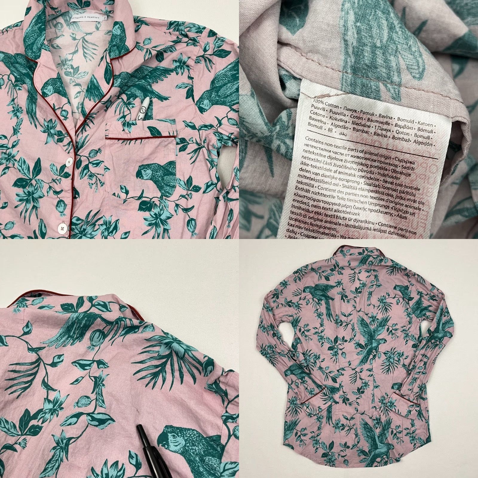 Vintage VINTAGE Desmond & Dempsey Pajama Top Women's XL Pink Green Bromley Parrot Button Up Shirt Size XL / US 12-14 / IT 48-50 - 8 Thumbnail