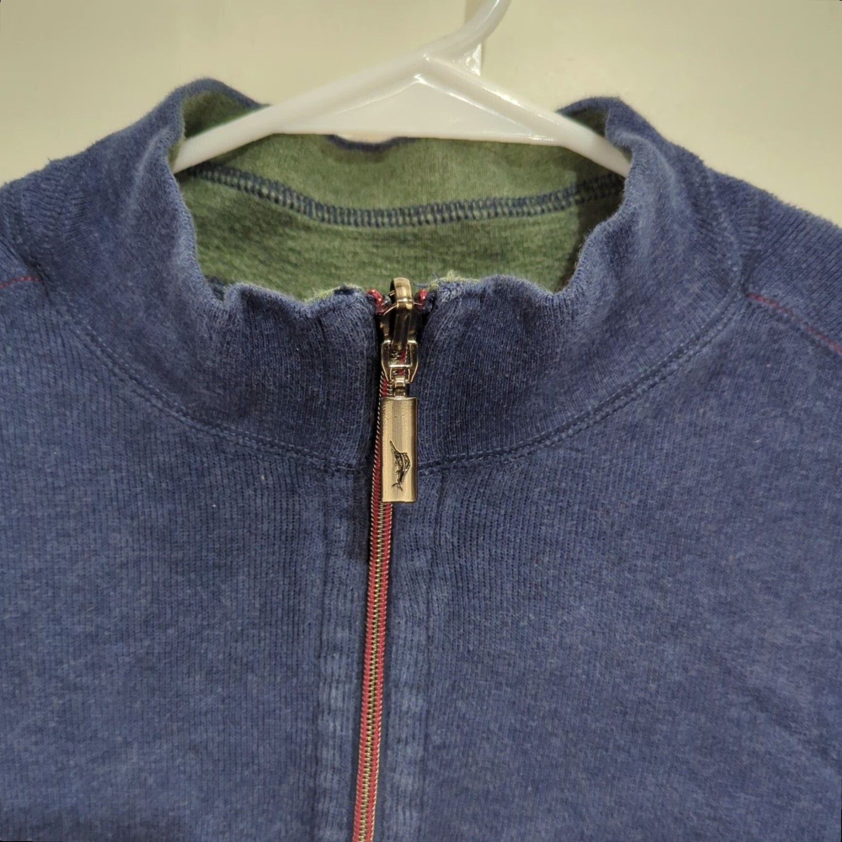 Tommy Bahama Tommy Bahama Reversible Sweater Mens XL 1/4 Zip Pullover Blue Green Embroidered Swordfish Logo Size US XL / EU 56 / 4 - 2 Thumbnail