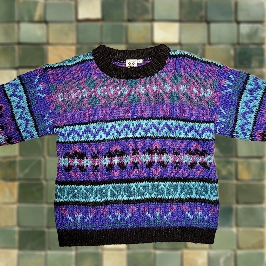 Vintage VINTAGE Icelandic Sweater Womens S Purple Blue Lopi Wool Nordic Fair Isle Chunky Knit Crew Neck Pullover Size S / US 4 / IT 40 - 1 Thumbnail