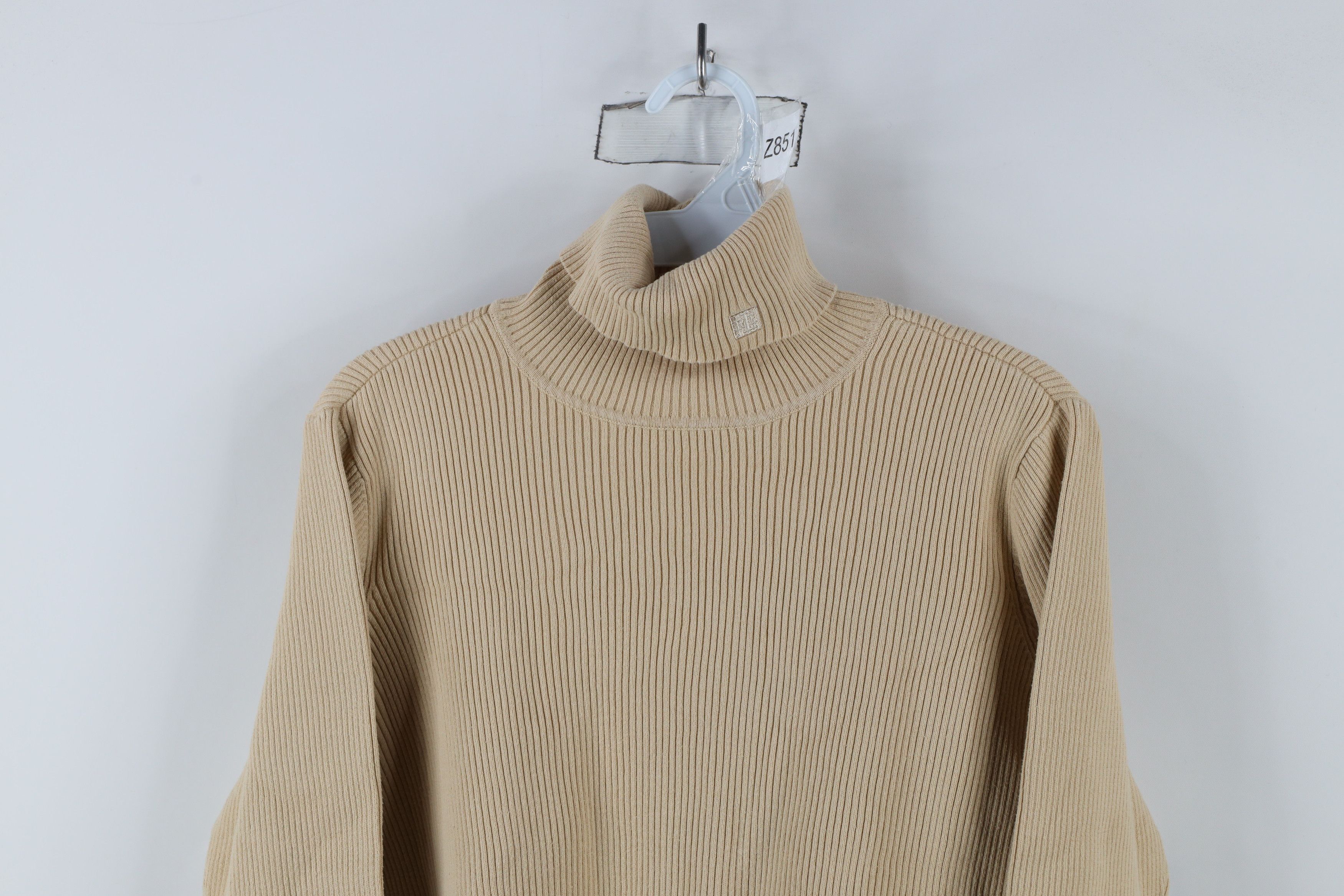 Ralph Lauren × Vintage Vintage 90s Ralph Lauren Ribbed Turtleneck Sweater Beige Size L / US 10 / IT 46 - 2 Thumbnail