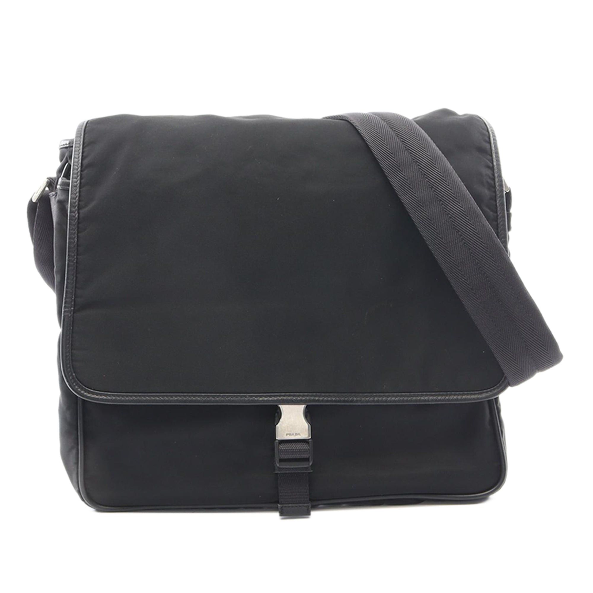Prada Saffiano Trimmed Tessuto Buckle Messenger Bag Size ONE SIZE - 1 Thumbnail