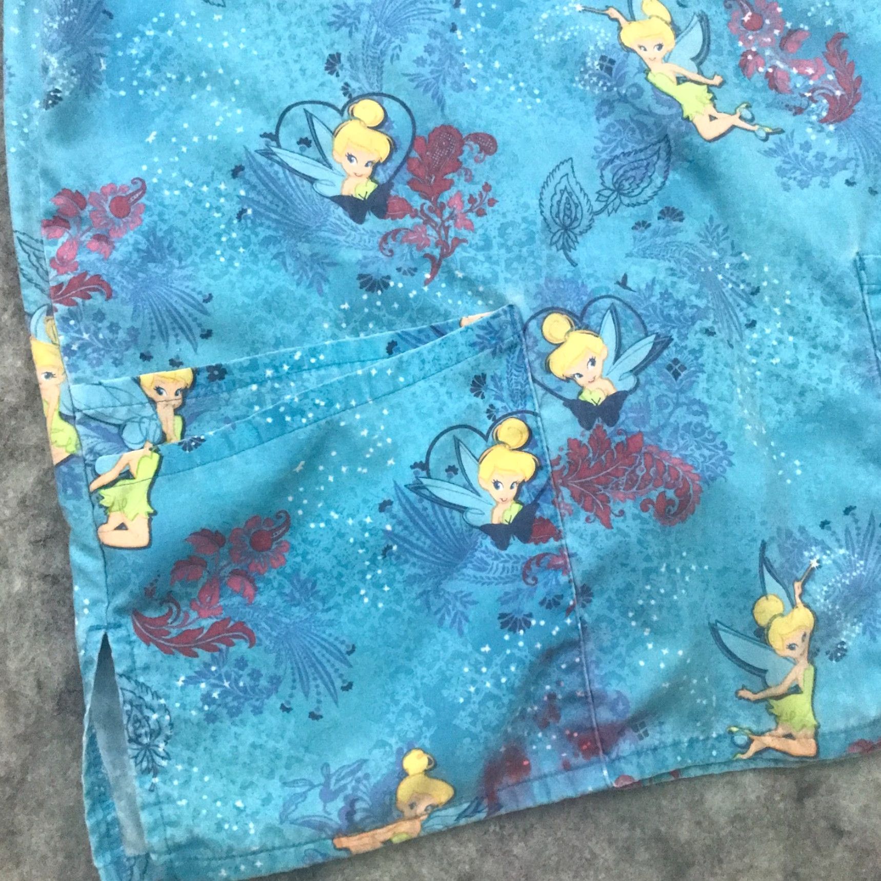 Disney Disney Women Nurse Scrubs Shirt Small Blue Tinker Bell Floral Pockets Size S / US 4 / IT 40 - 2 Thumbnail