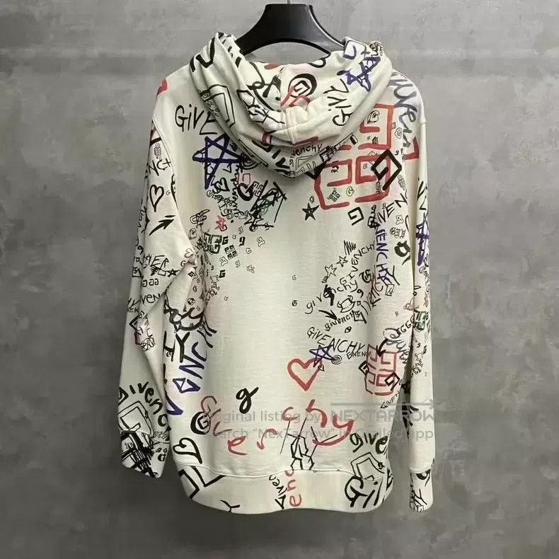 Givenchy Givenchy Beige Graffiti Pattern Logo Hoodie Size US M / EU 48-50 / 2 - 2 Thumbnail