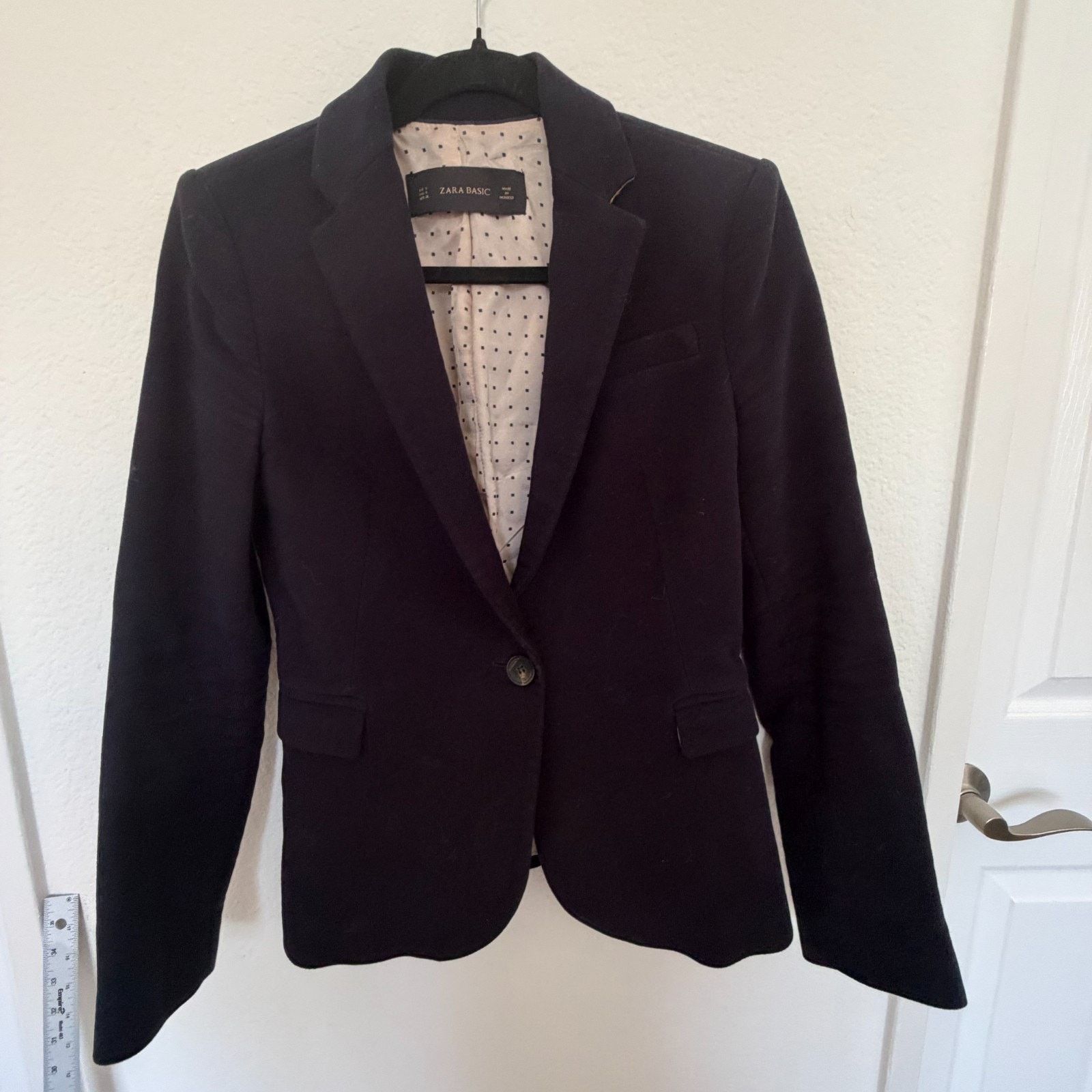 Zara Zara Basic Navy Blazer Elbow Patches Polka Dot Lining Size S Size S / US 4 / IT 40 - 1 Thumbnail