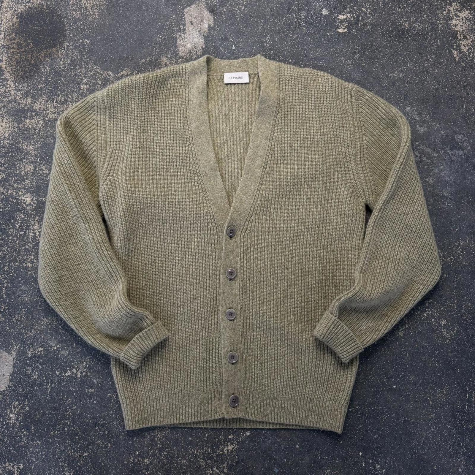 Lemaire Wool Khaki Cardigan Italian Sweater