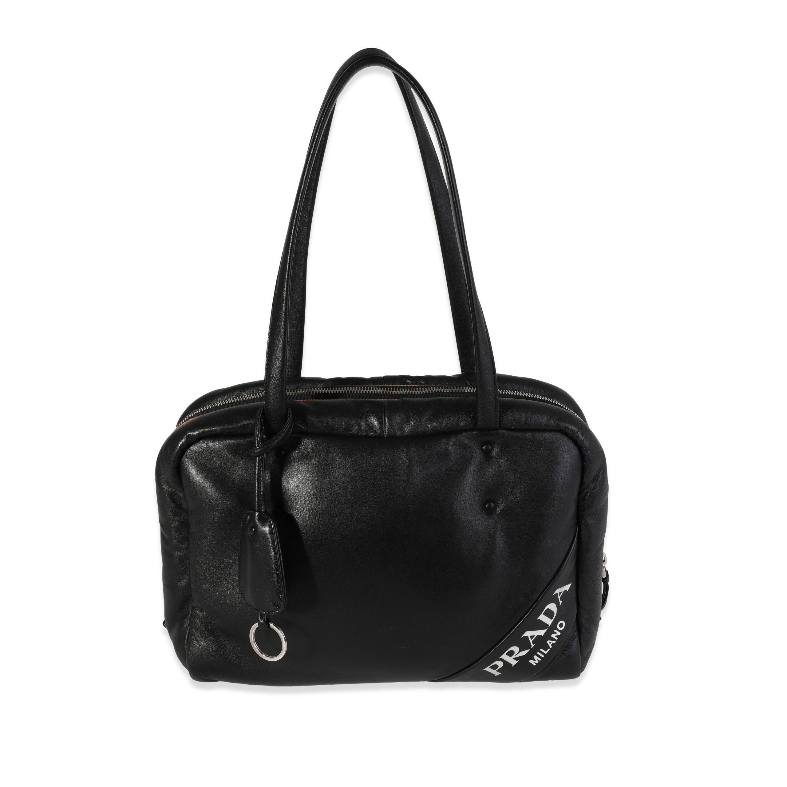 image of Prada Black Puffy Lambskin Shoulder Bag, Women's