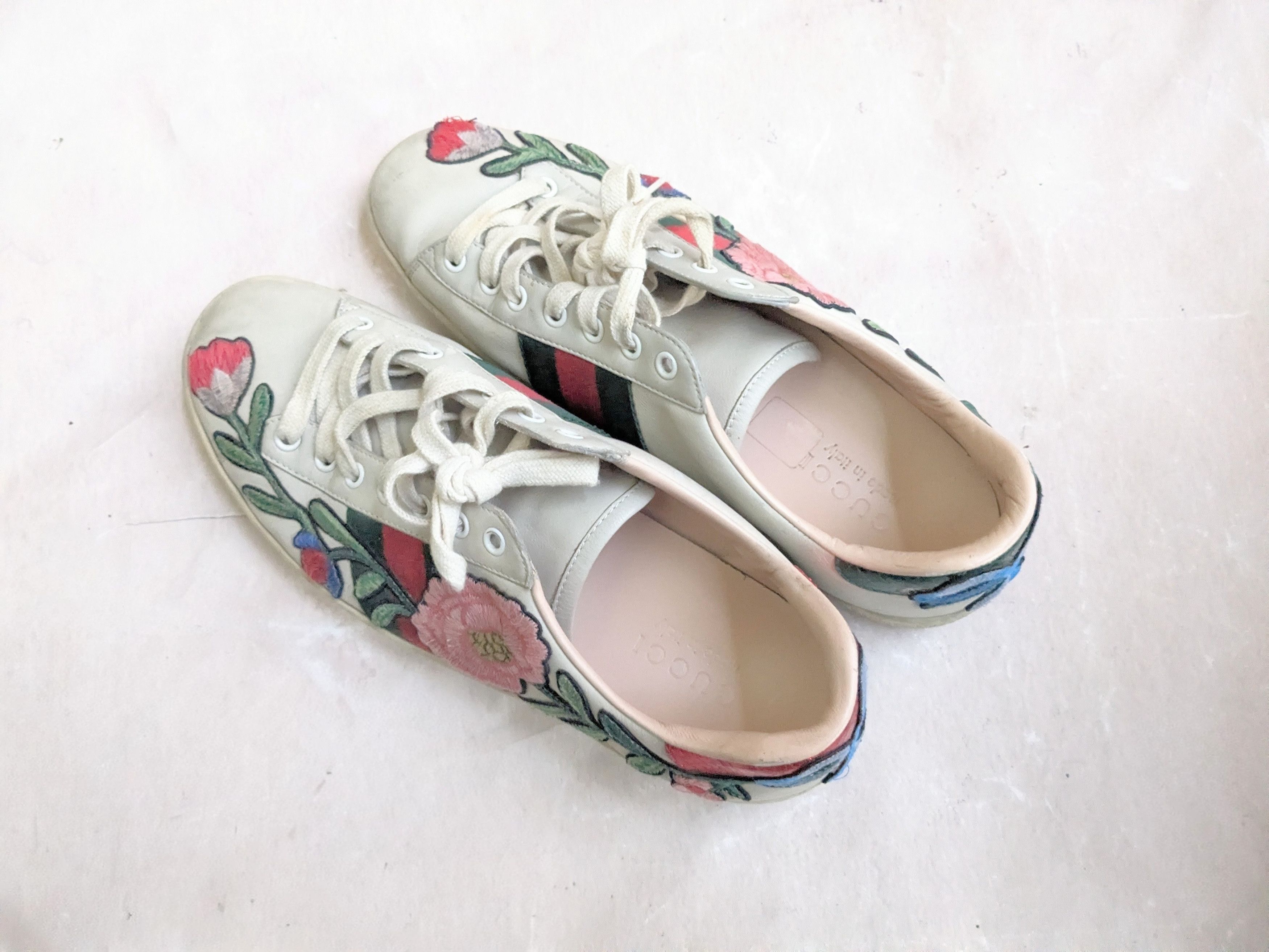 Gucci Gucci Ace Floral 8.5 Low Tops Leather Flower Size US 8.5 / EU 41-42 - 11 Thumbnail