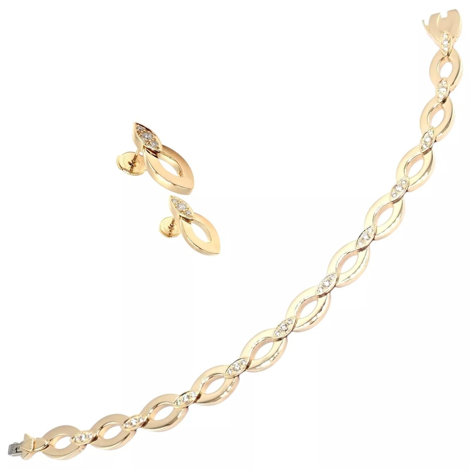 Cartier Cartier 18K Yellow Gold Diamond Link Bracelet Earrings Set Size ONE SIZE - 1 Thumbnail