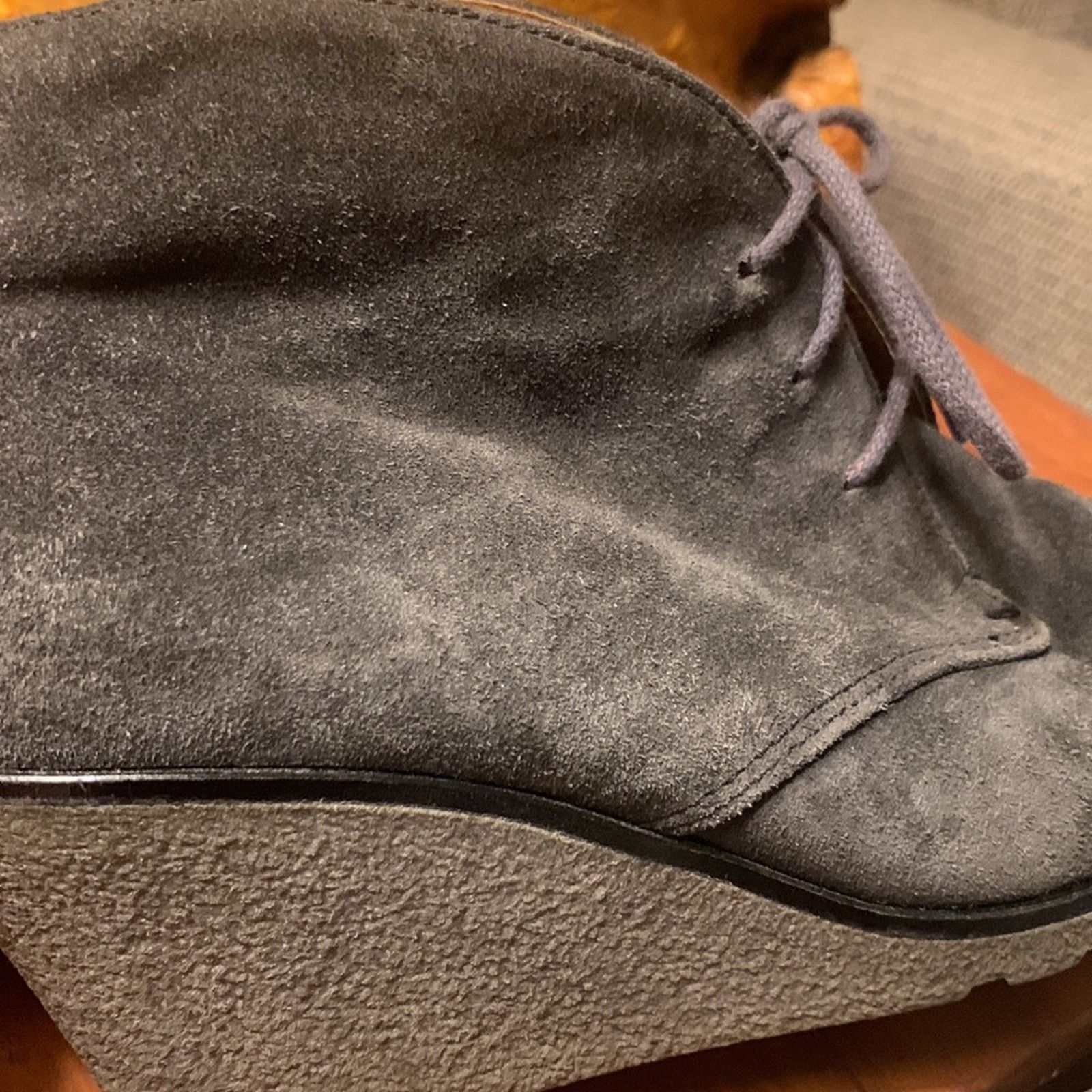 Vintage Gabor wedge suede gray laceup booties Size US 8 / IT 38 - 13 Thumbnail