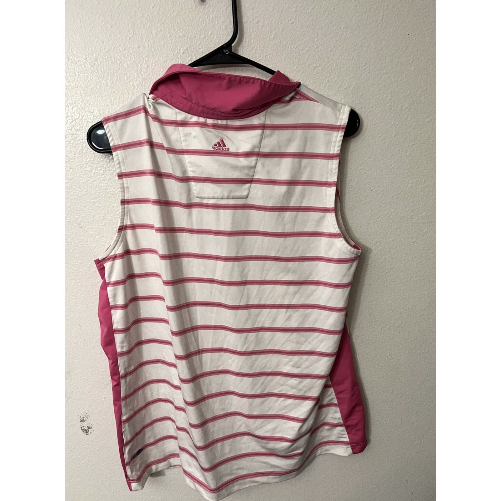 Adidas Adidas Womens Polo Shirt Climacool Sleeveless Pink Stripe L Casual Sportswear Shirt Womens L Pink Striped Polo Climacool Collar Adidas Size L / US 10 / IT 46 - 3 Thumbnail