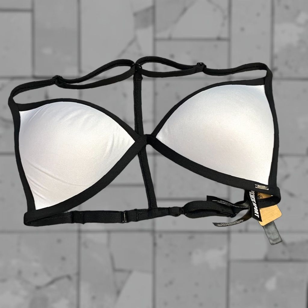 Pinko VINTAGE? Pink Victoria's Secret Bra M White Black Trim Wireless NEW Shirt Womens M White Victoria'S Secret Dream Angels B Wireless T-Shirt Bra Size ONE SIZE - 1 Thumbnail