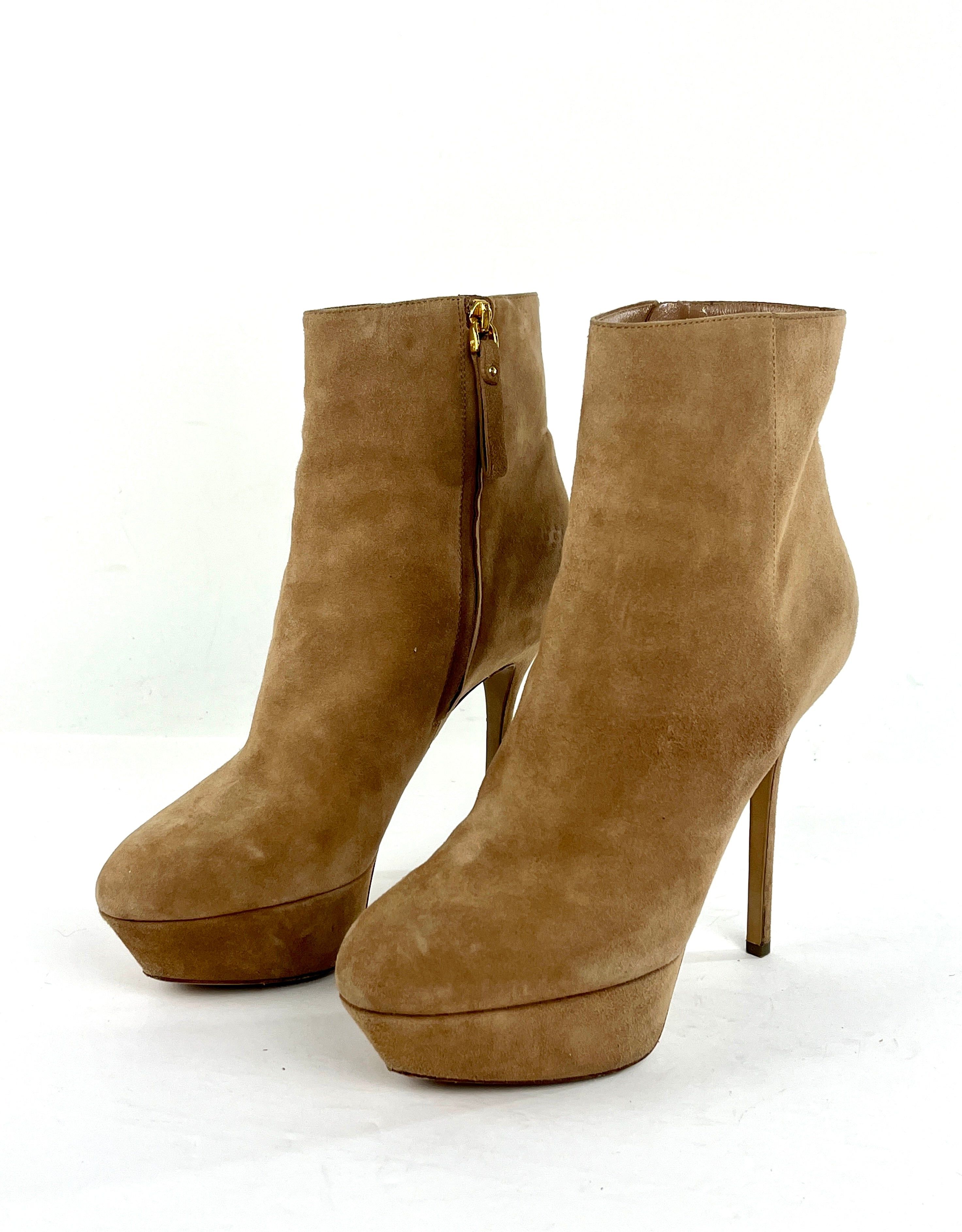 Sergio Rossi Suede Platform Ankle Boots in Beige EU - Main Image