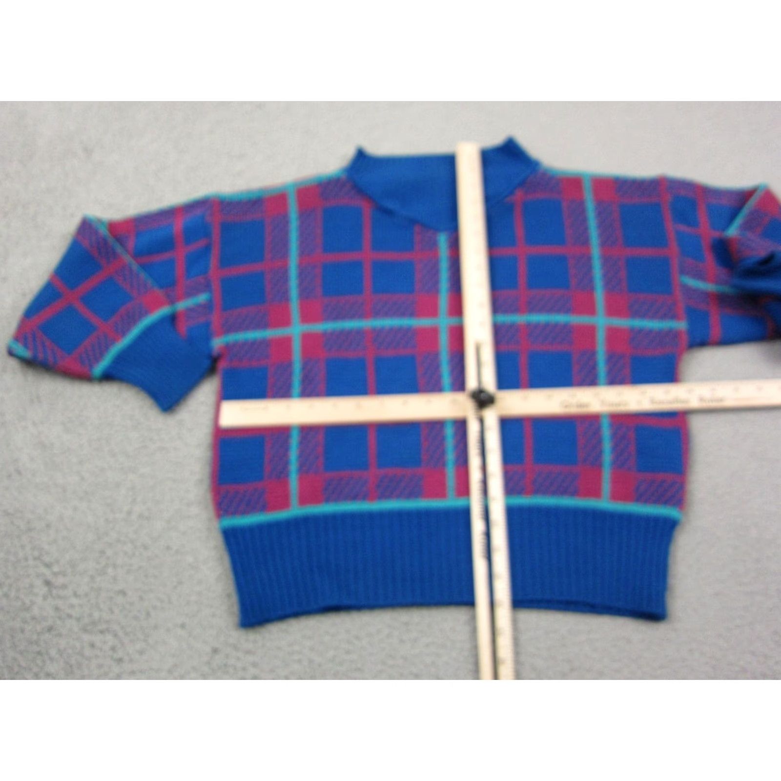 Vintage VINTAGE Bramble Lane Sweater Plaid Knit Blue 80s 90s Crew Neck Long Sleeve Womens 38 Pullover Size XS / US 0-2 / IT 36-38 - 7 Thumbnail