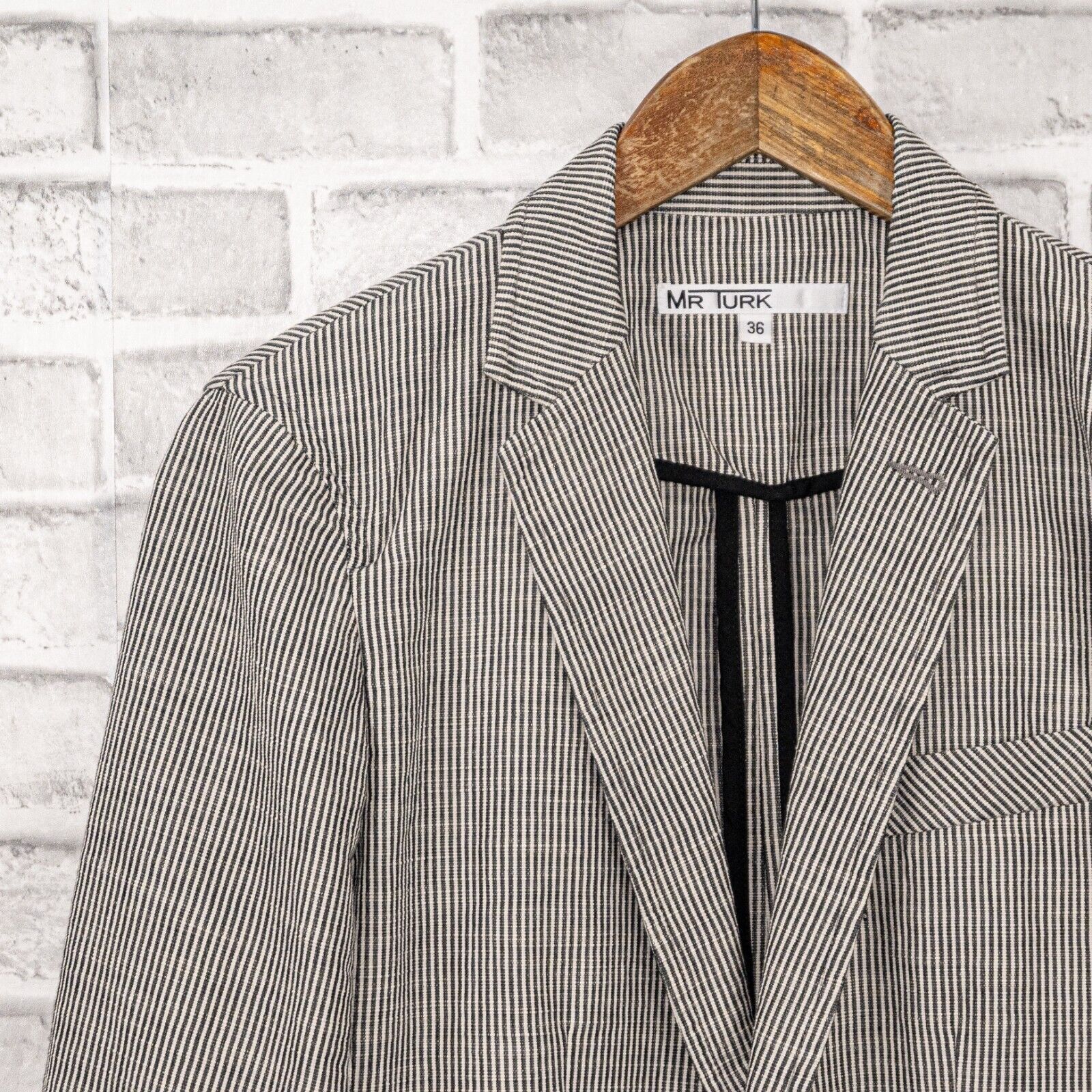 Mr Turk MR TURK 2 button Blazer Jacket white gray striped Cotton Size 36S - 5 Thumbnail