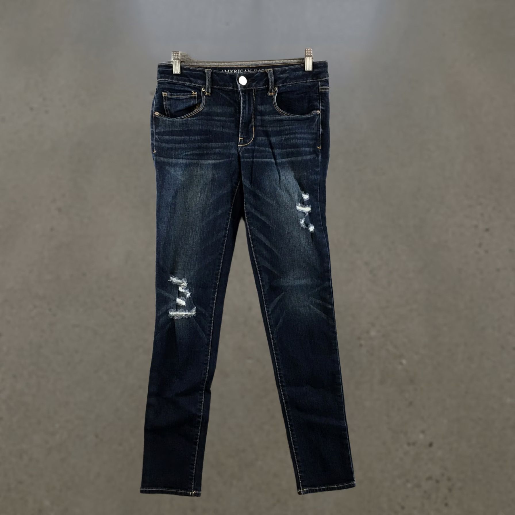 American Eagle Outfitters American Eagle Skinny Jeans Womens 6 Long Blue Dark Wash Denim Distressed Zip Size 28" / US 6 / IT 42 - 1 Thumbnail