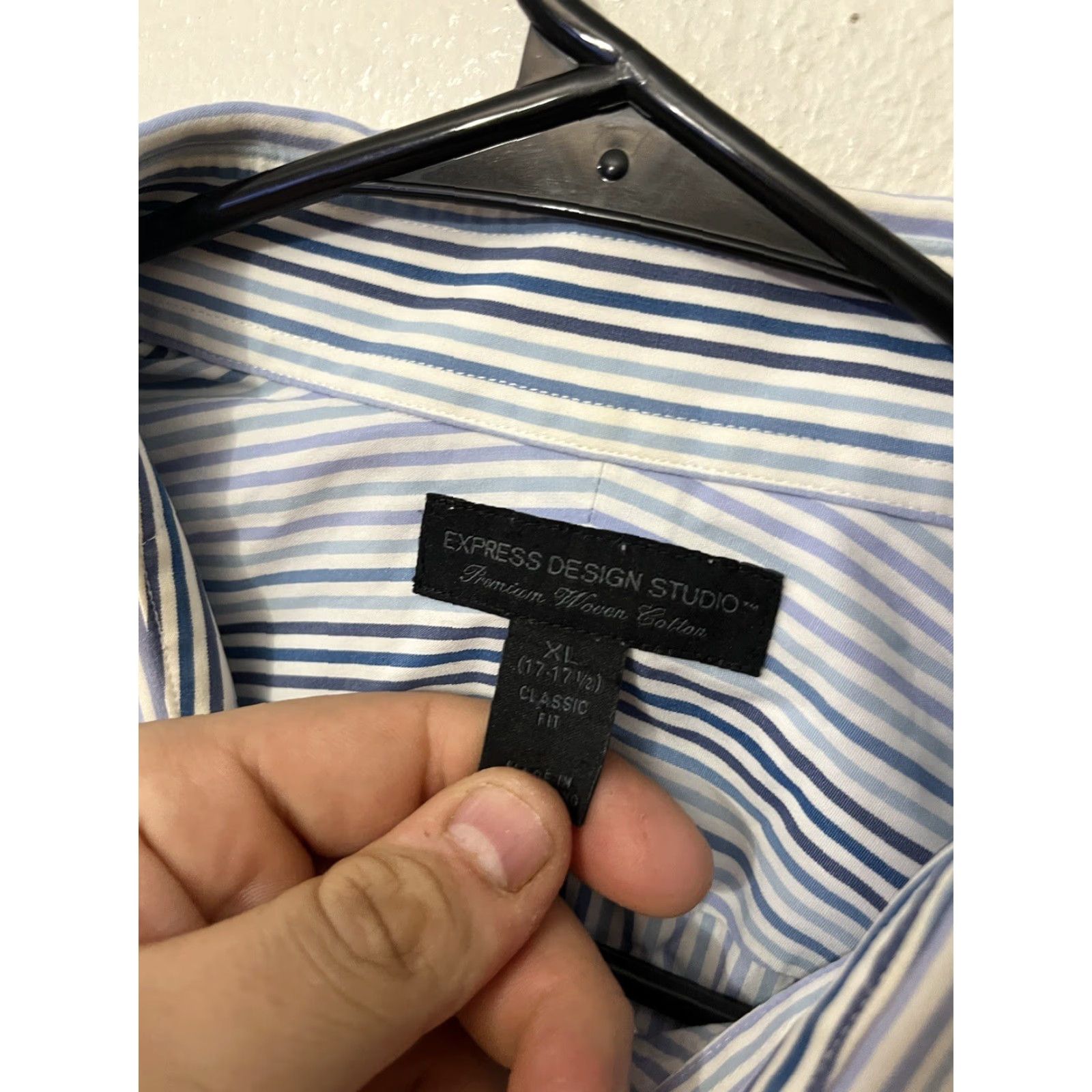Express EXPRESS DESIGN STUDIO Dress Shirt XL Blue Striped Classic Button-Down 100% Cotton Men - Size XL - Regular Fit - Men's Shirt Size 46R - 2 Thumbnail