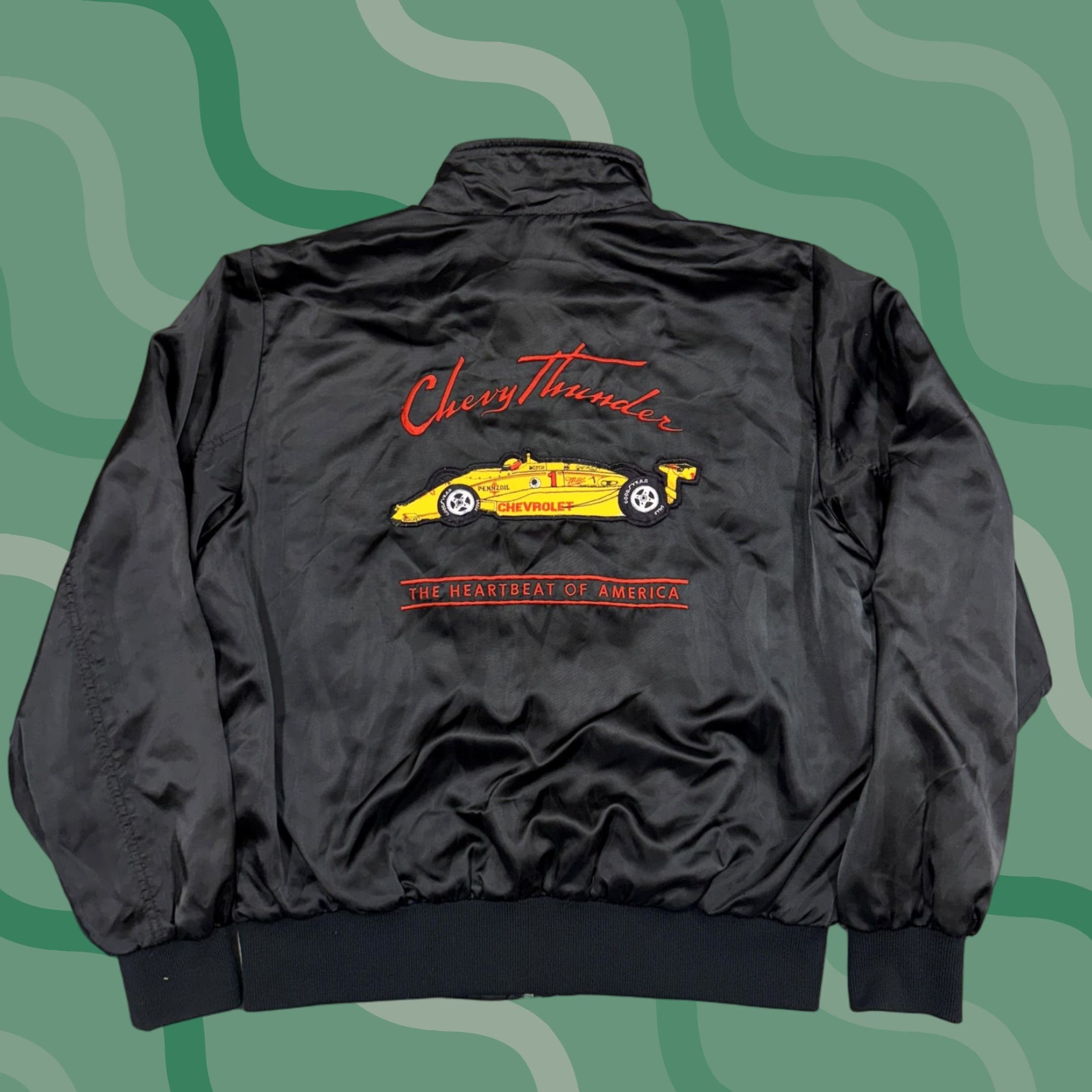 Vintage VINTAGE Chevrolet Motorsports Jacket Mens Large Bomber Chevy Thunder USA 90s Lightning Black Racing Casual Zip Solid Nylon Front Mens Size US L / EU 52-54 / 3 - 1 Thumbnail