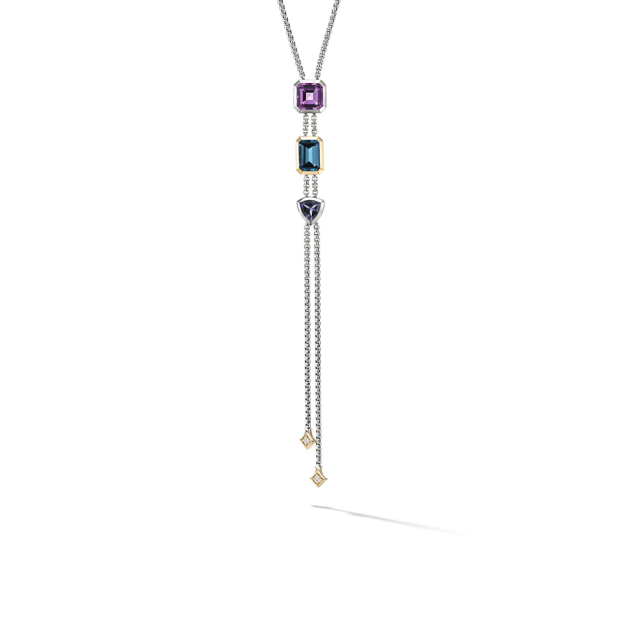 David Yurman o1w1db10325 Novella Y Necklace with Hampton Blue Yellow Gold Size ONE SIZE - 1 Thumbnail