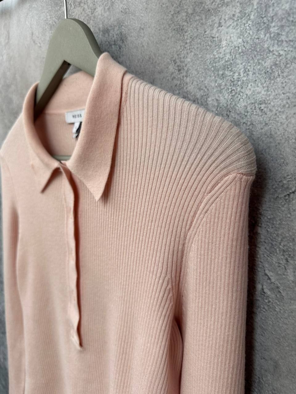 Reiss Reiss Sienna Ribbed Space Wool Polo Shirt in Blush Sweater Size L / US 10 / IT 46 - 7 Thumbnail