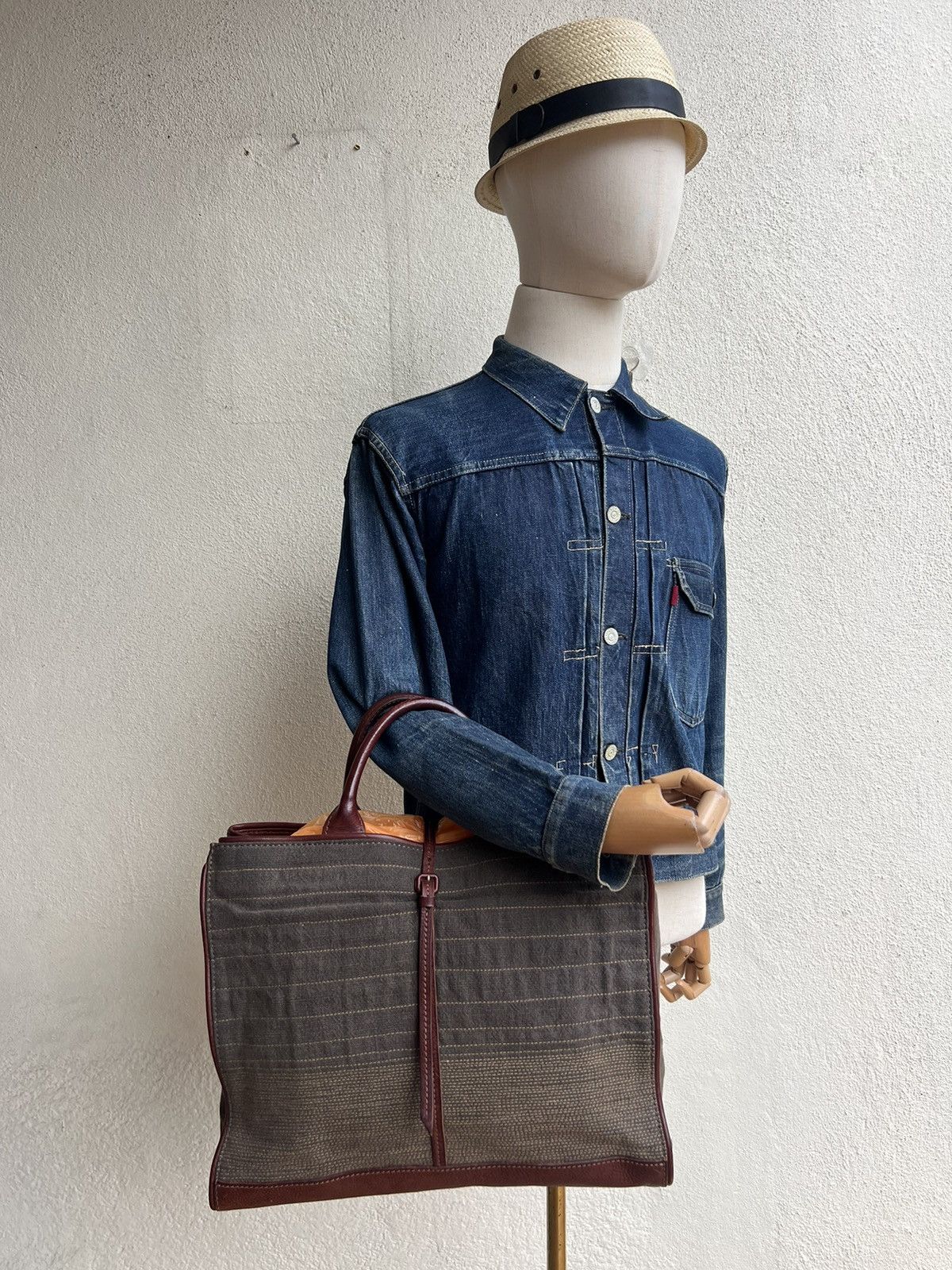 Leather Genten Japan Hybrid Canvas Leather Bag Size ONE SIZE - 21 Thumbnail