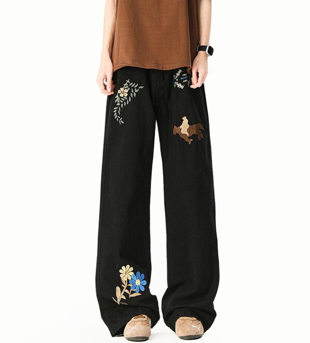 Japanese Brand Men's street hip-hop wide-leg loose flared embroidered jeans Size US 32 / EU 48 - 1 Thumbnail