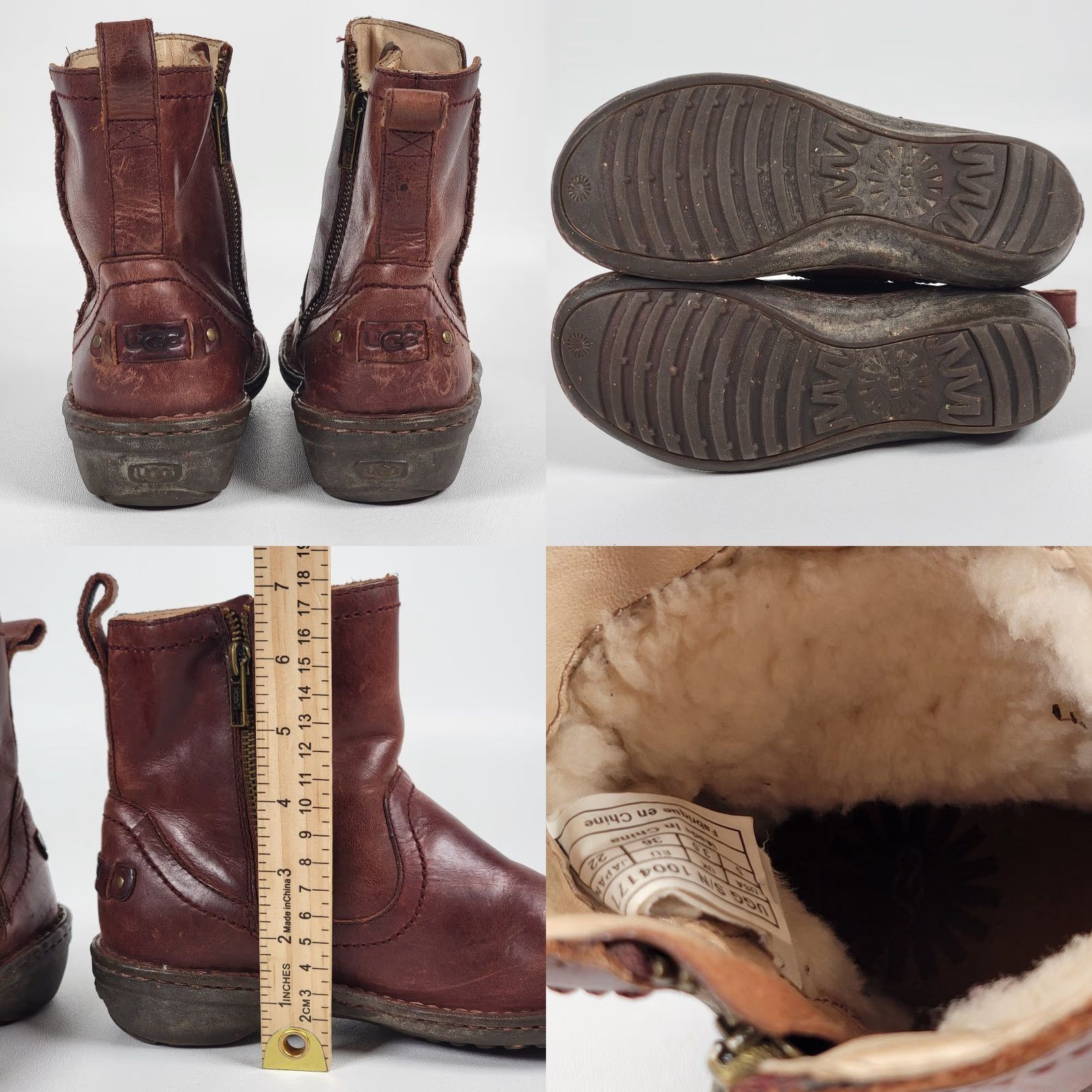 Ugg UGG Boots Womens Size 5 Brown Leather Side Zip Lined Sheepskin Ankle Bootie Size US 5 / IT 35 - 8 Thumbnail
