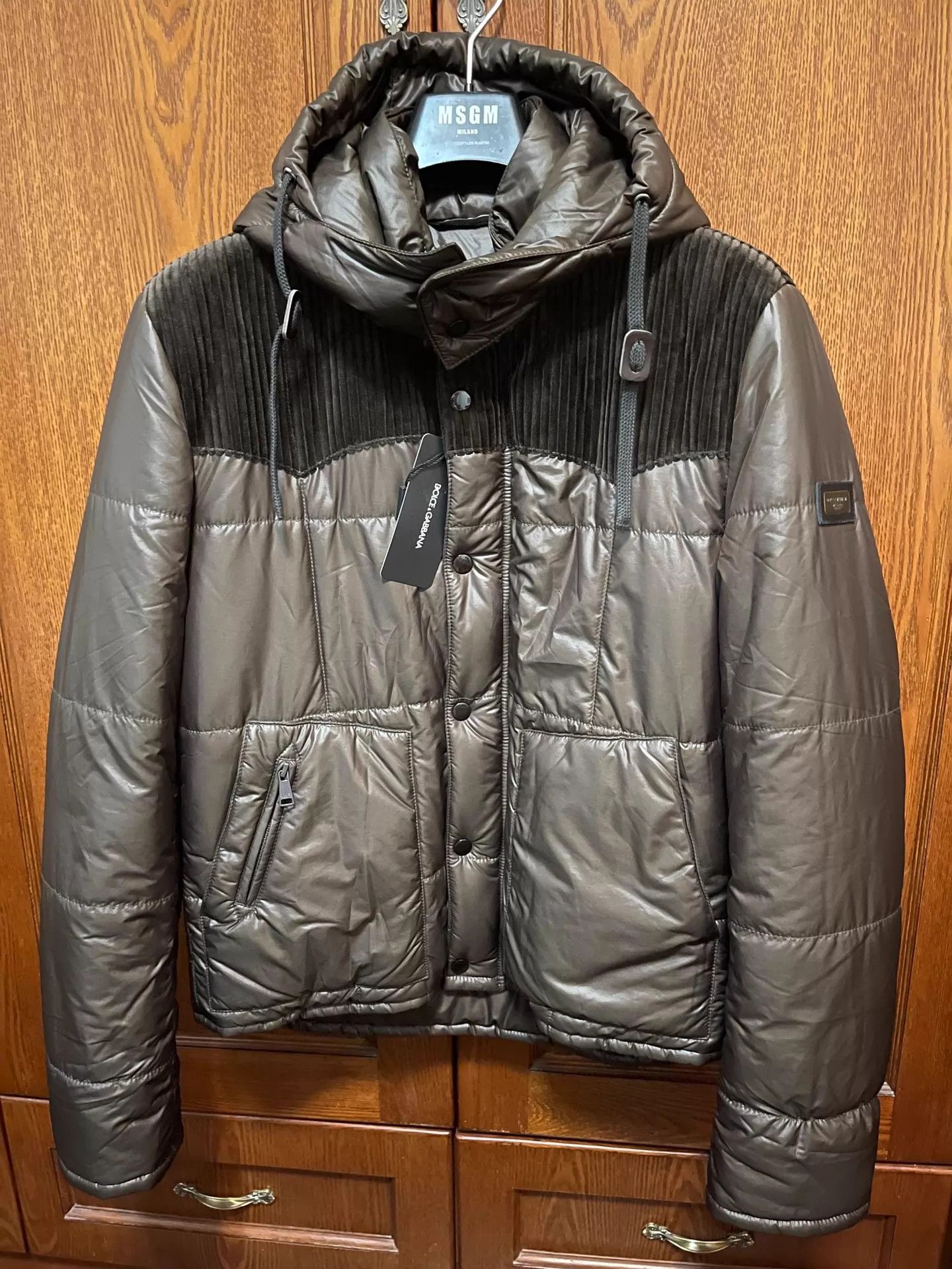 Dolce & Gabbana DG Oversized Hooded Padded Jacket Deep Brown Cord Shoulders Size US M / EU 48-50 / 2 - 1 Thumbnail