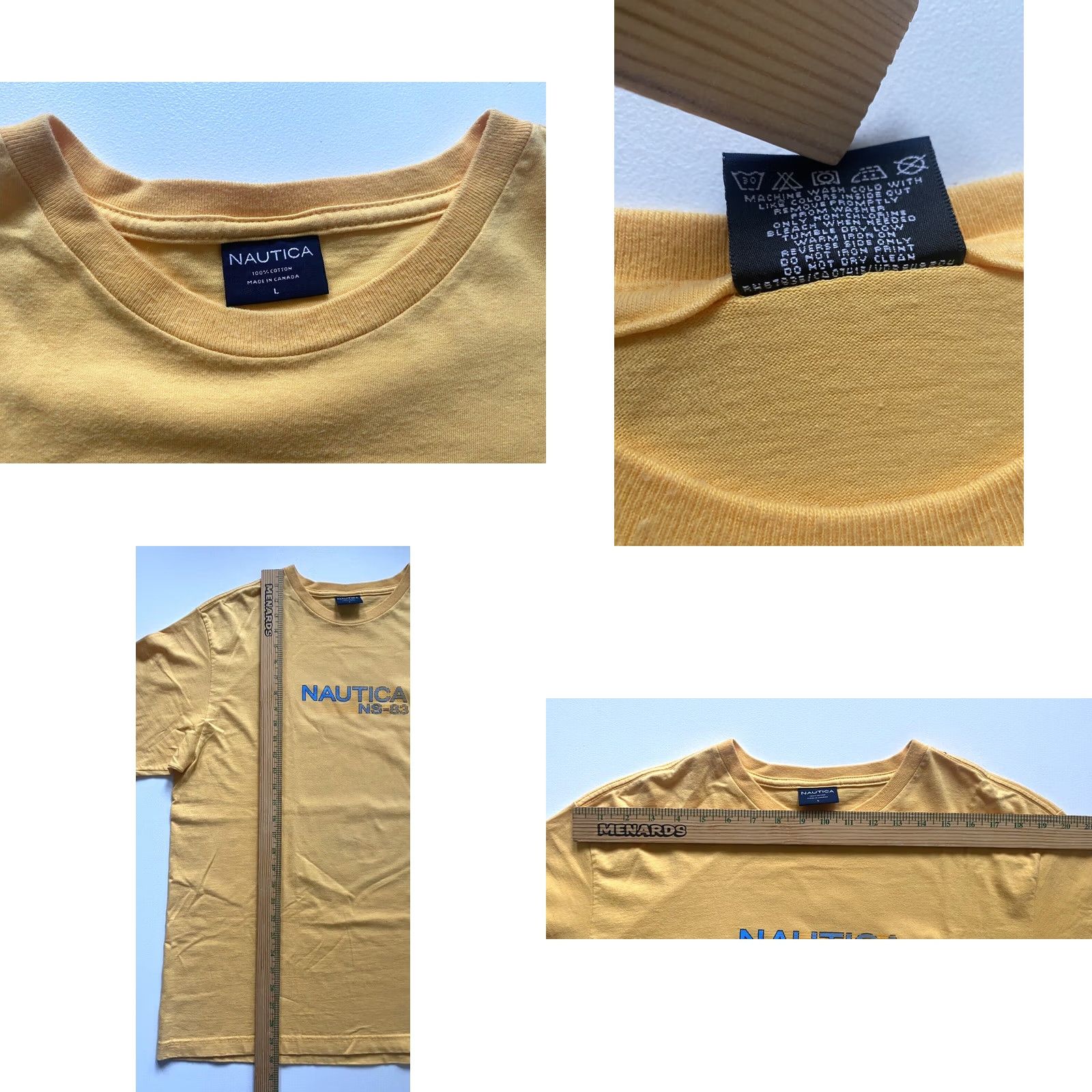 Nautica Nautica NS-83 Men's Vintage 90s T-shirt Double-Sided Crew Neck 100% Cotton Sz L Made in Canada Yellow Sailign Pattern Graphic Print Shirt Ladies? Size US L / EU 52-54 / 3 - 8 Thumbnail