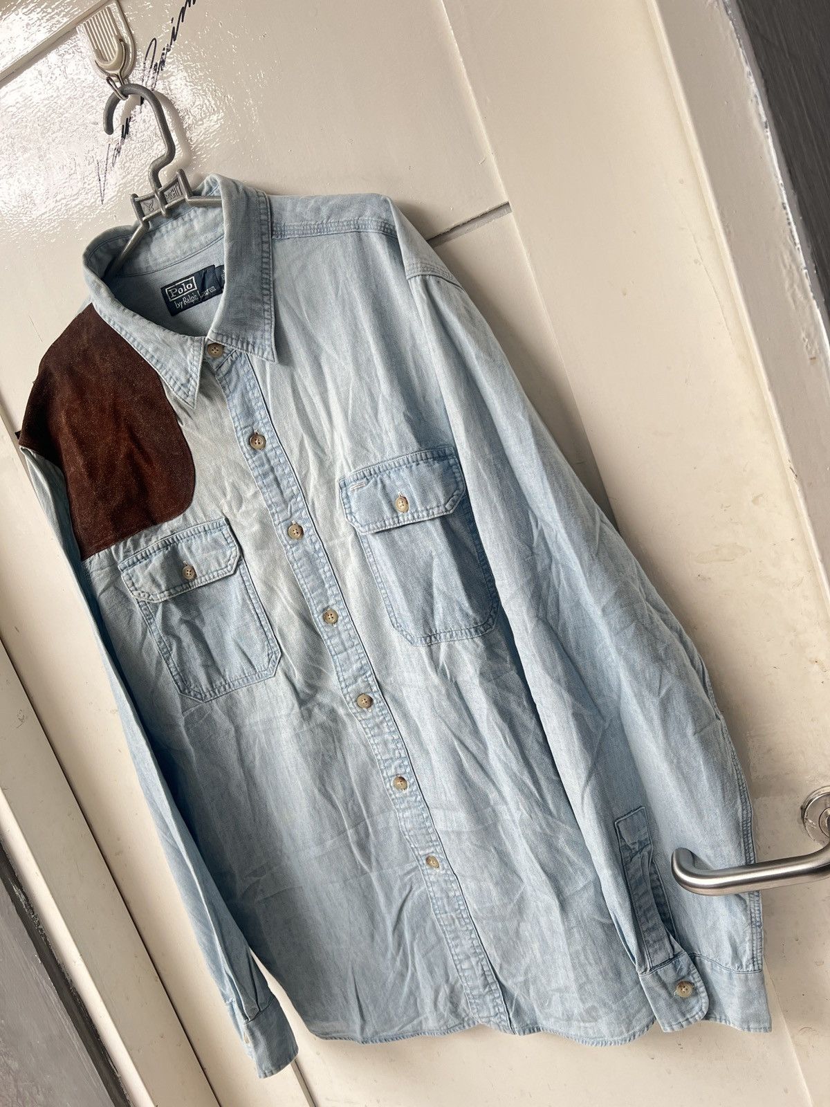 Polo Ralph Lauren POLO Ralph Laurent Leather Suede Chambray Shirt Size US XXL / EU 58 / 5 - 8 Thumbnail