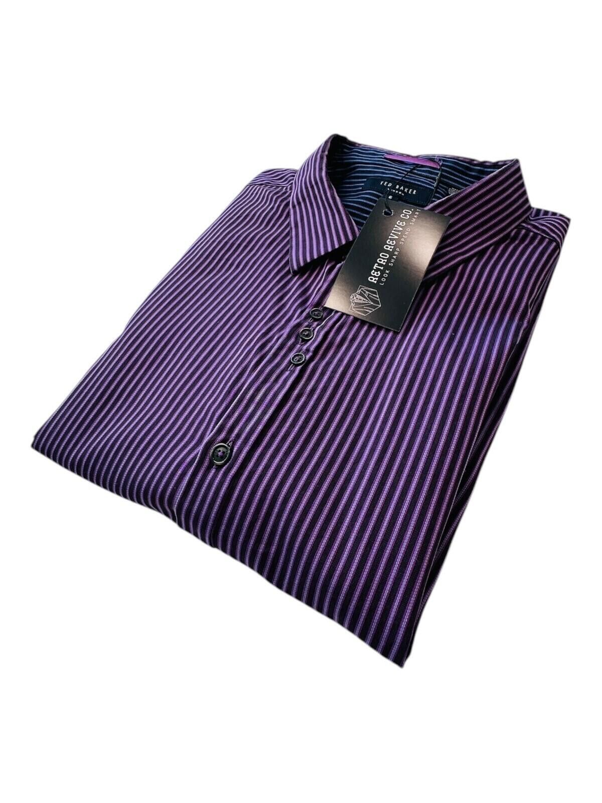 Ted Baker Ted Baker 6 Shirt Men's UK Size 2XL Purple Pinstripe Size 48R - 1 Thumbnail