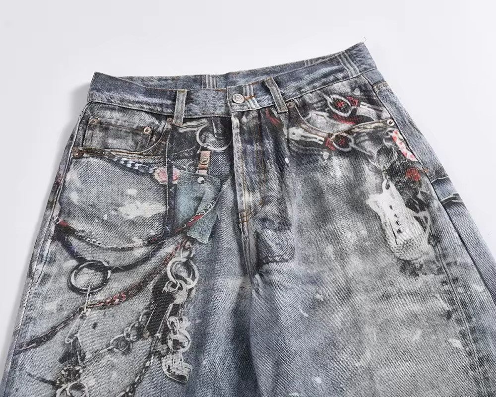 Designer Streetwear Skull Washed Gothic Baggy Pants Size US 30 / EU 46 - 5 Thumbnail