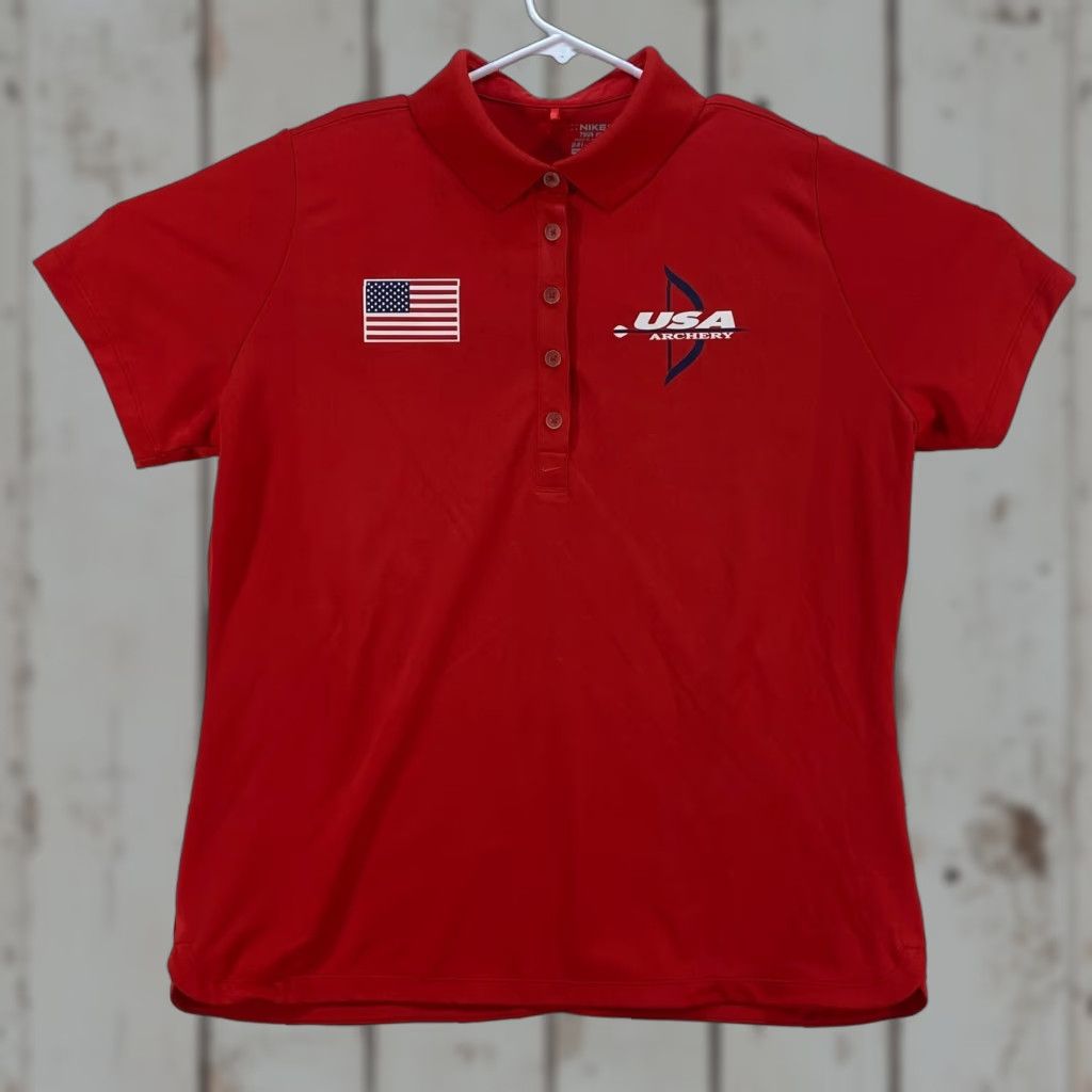 Nike Nike Tour Performance Polo Shirt XL Women Dri-Fit Red USA Olympic Archery Golf Reo Wilde Size ONE SIZE - 1 Thumbnail