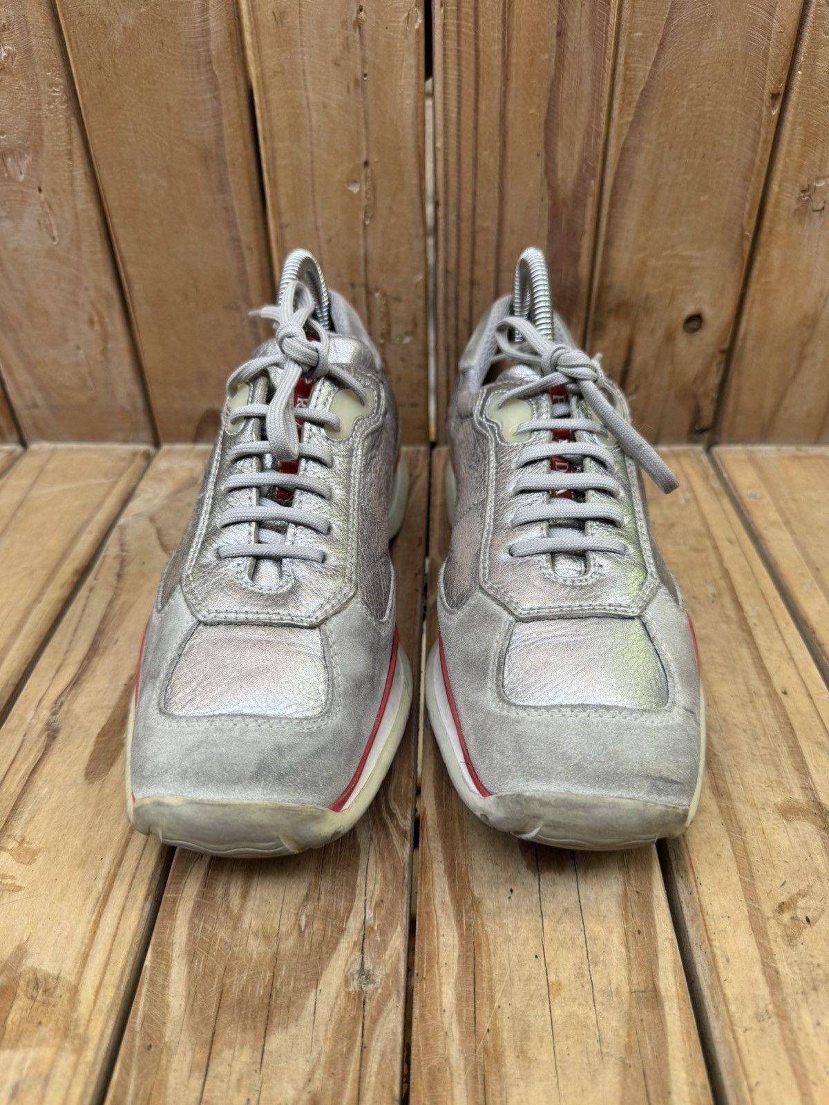 Prada Prada Women’s silver leather sneakers EUR 37 USA 7 Uk 4 Size US 7 / IT 37 - 4 Thumbnail