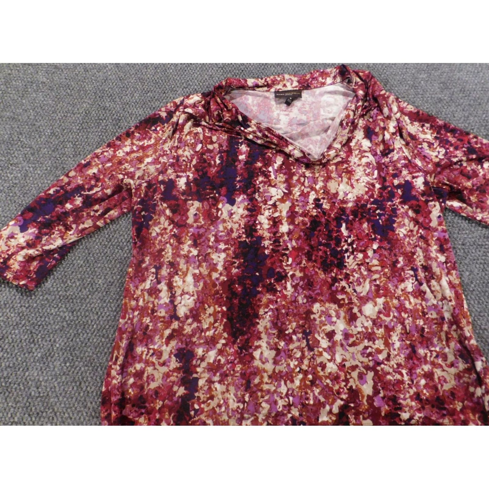 Vintage Dana Buchman Blouse 1X Womens Red Crew Neck Pullover Stretch Casual Sleeve Polyester Rayon Button Solid Regular Plus Size Women Shirt Size XL / US 12-14 / IT 48-50 - 3 Thumbnail