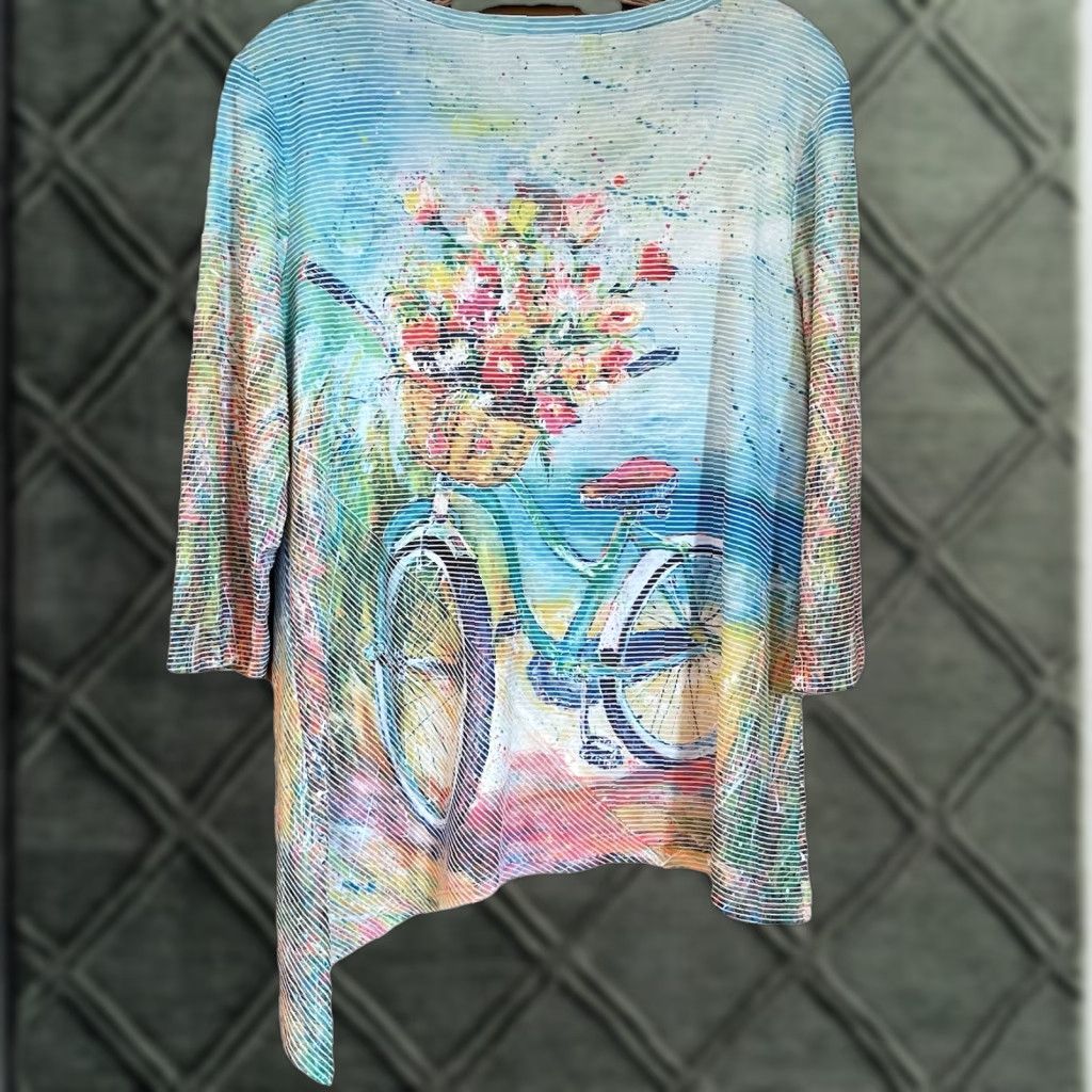 Vintage LEOMA LOVEGROVE Top Blue Floral Pastel Asymmetrical Hem 3/4 Sleeve Blouse M Womens Shirt Dressy Casual Vintage: No Mens Womens Size M / US 6-8 / IT 42-44 - 1 Thumbnail