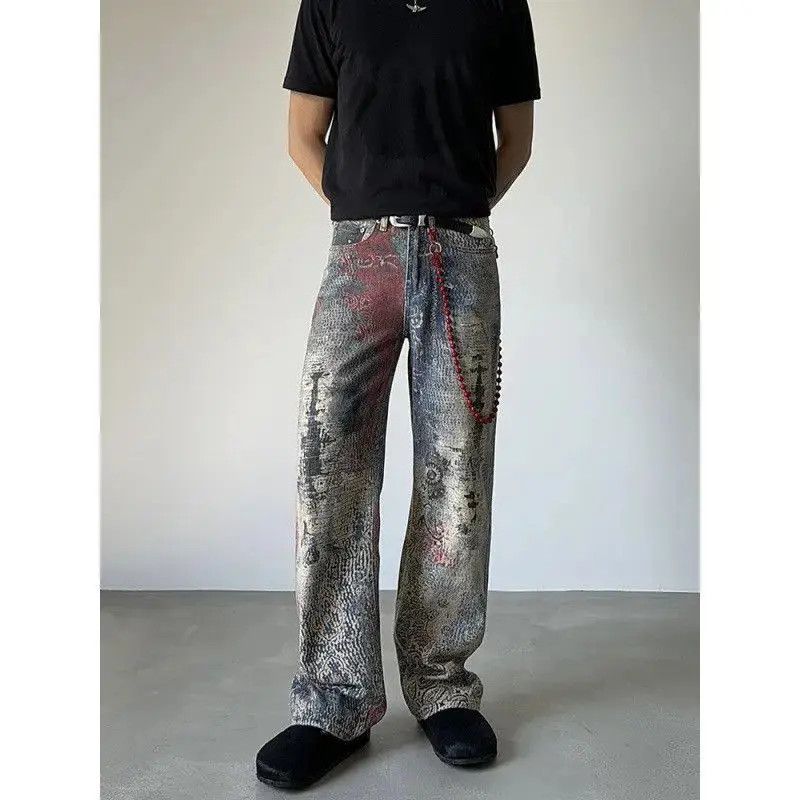 Japanese Brand Retro loose splashed ink graffiti printed jeans Size US 32 / EU 48 - 4 Thumbnail