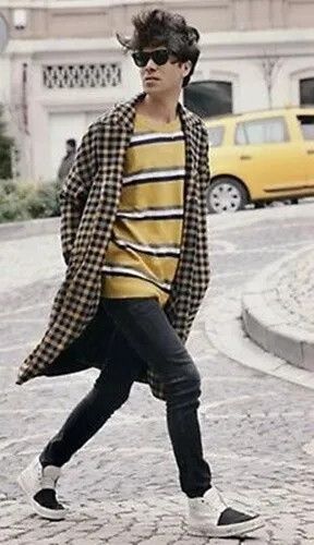 Zara Zara Man Mustard Black Plaid Long Coat Size US M / EU 48-50 / 2 - 2 Thumbnail