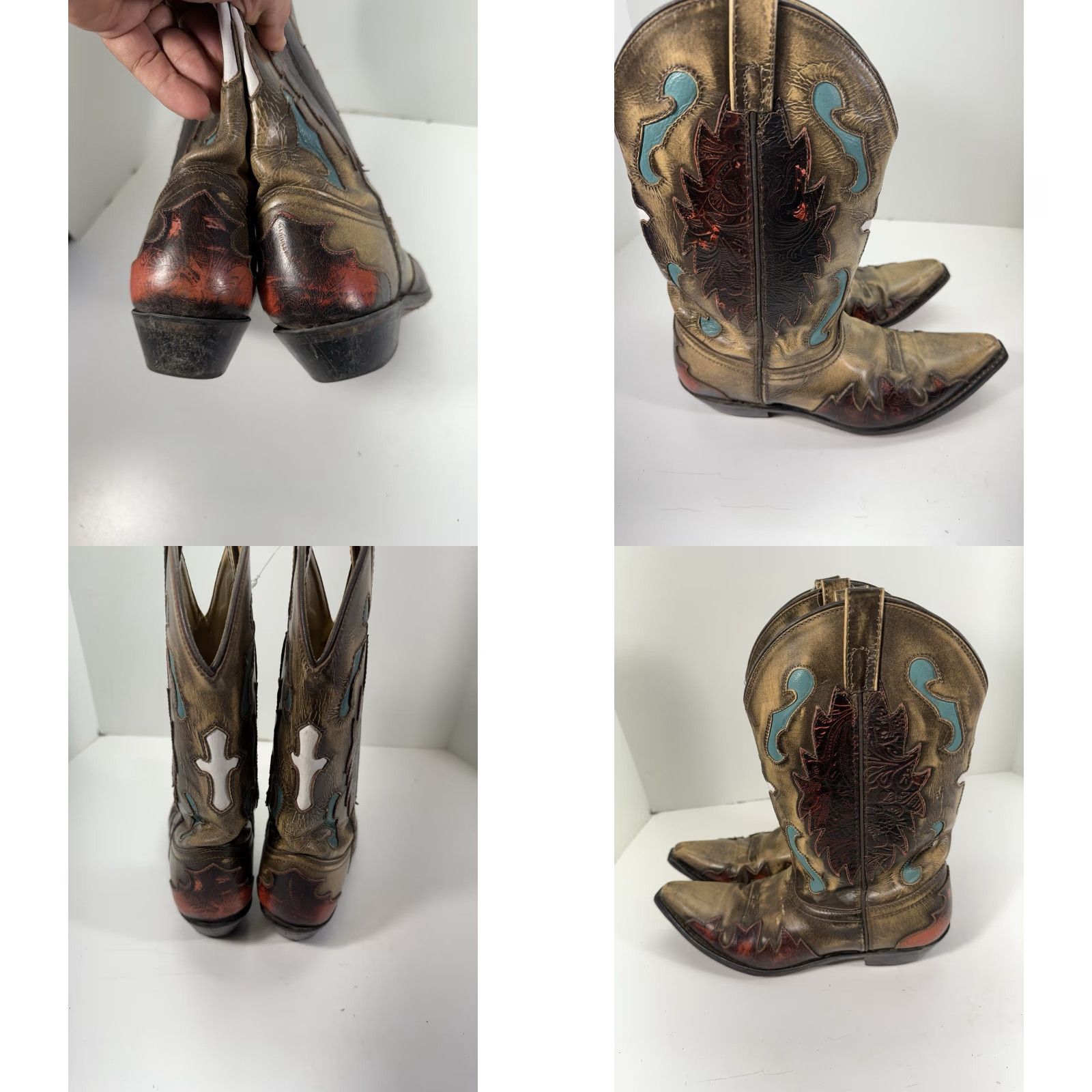 Vintage Smoky Mountain Boots Western Boot Men 9.5 D Brown Leather Inlay White Cross Snipped Toe 6229 Size US 10 / EU 43 - 9 Thumbnail