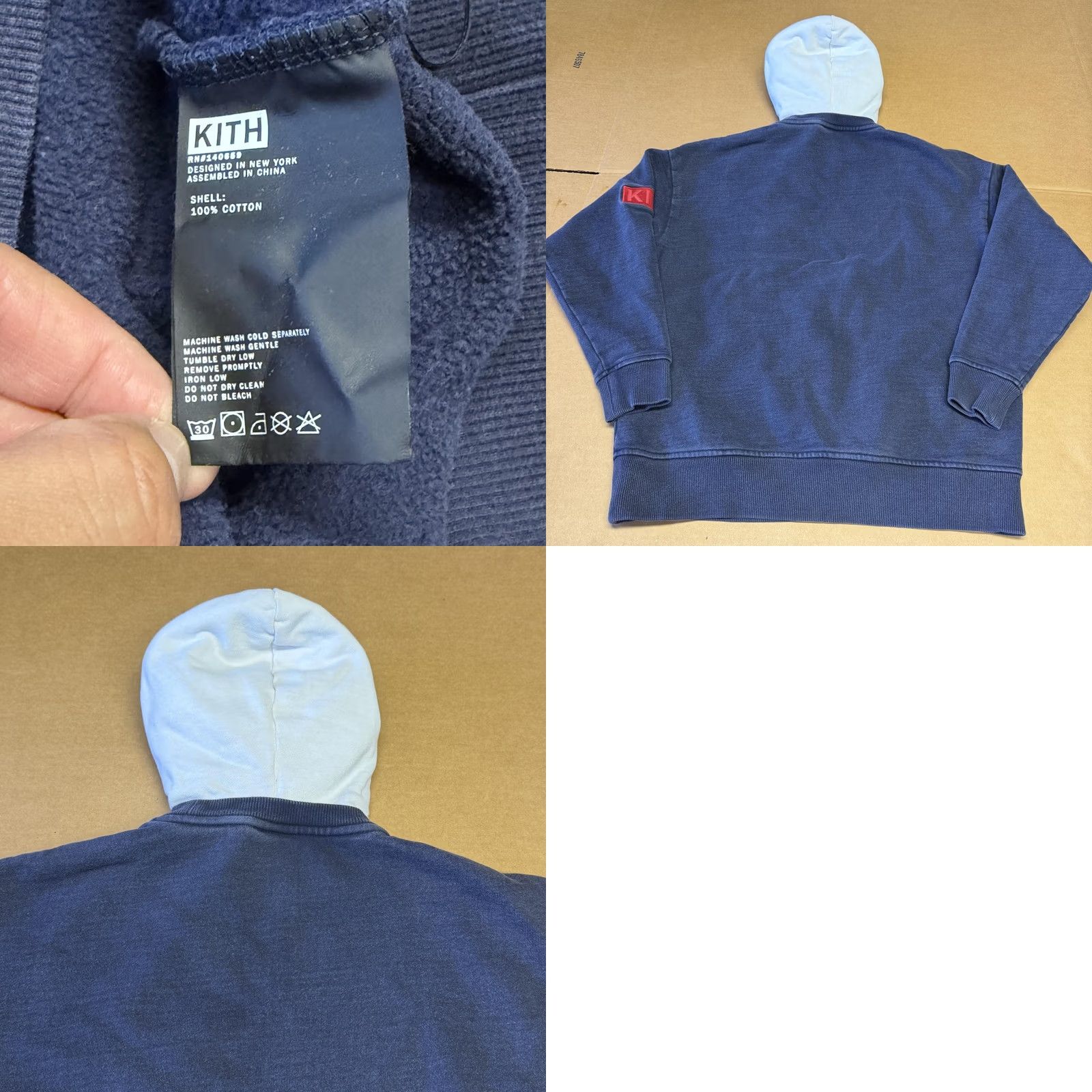 Kith KITH Hoodie Mens XS Blue Pullover Fleece Kangaroo Pocket Logo Patch Sleeve Patch Size US XS / EU 42 / 0 - 8 Thumbnail