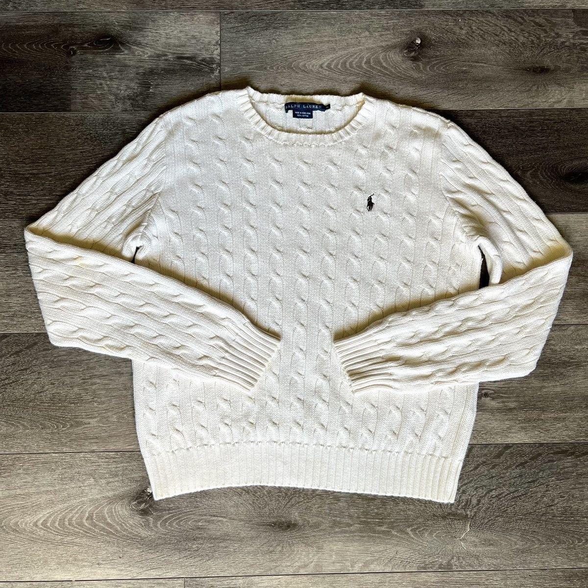 Polo Ralph Lauren Vintage 1990s Polo Ralph Lauren Logo Cable Knit Rope Sweater Size XL / US 12-14 / IT 48-50 - 1 Thumbnail