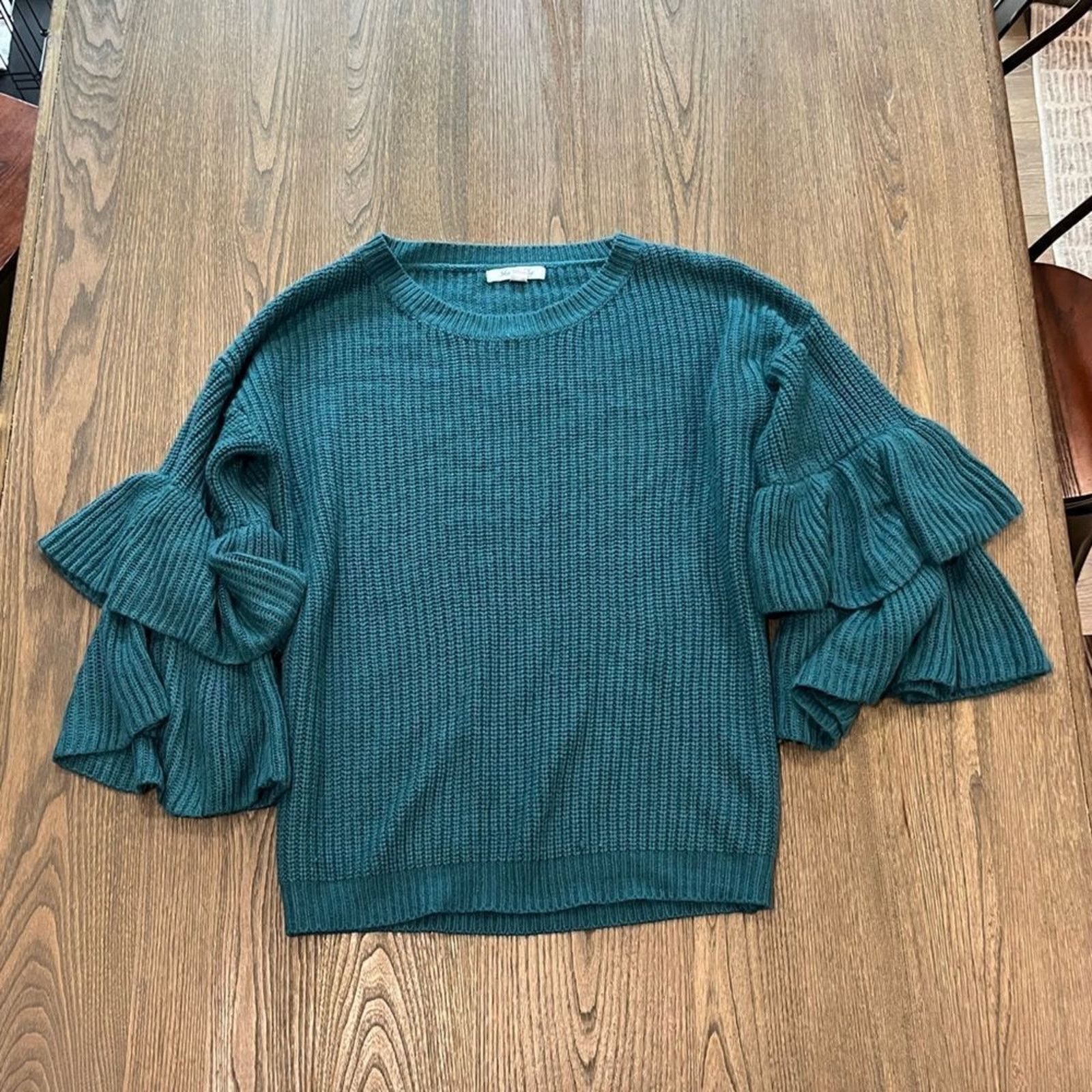 Other She and Sky Emerald Green Knit Salsa Ruffle Sleeves Size M Size M / US 6-8 / IT 42-44 - 1 Thumbnail