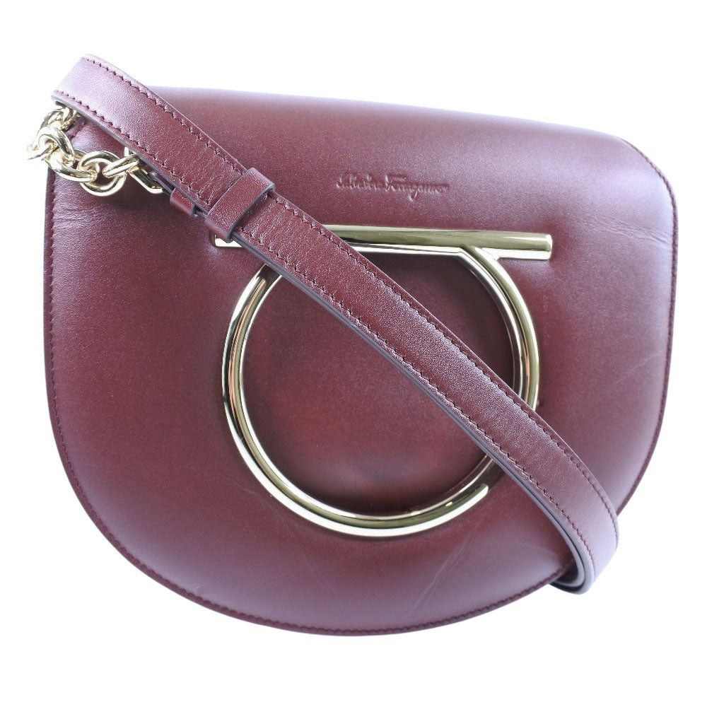 Salvatore Ferragamo Gancio Burgundy Leather Shoulder Bag (Pre-Owned) Size ONE SIZE - 1 Thumbnail