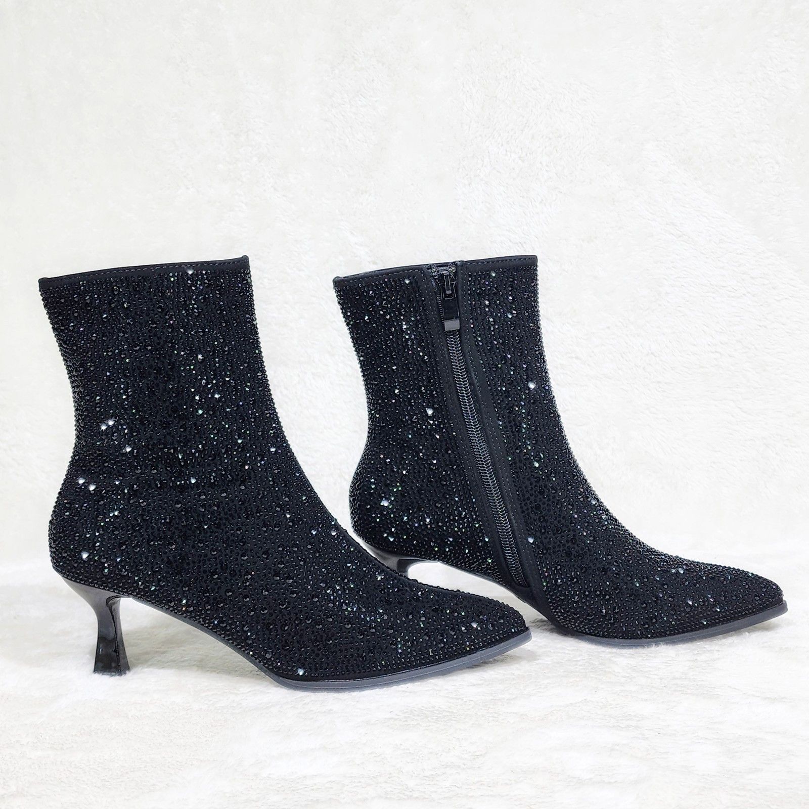 Other Silver Rhinestone Ankle Boots 2.5" Kitten Heels Size US 7.5 / IT 37.5 - 4 Thumbnail