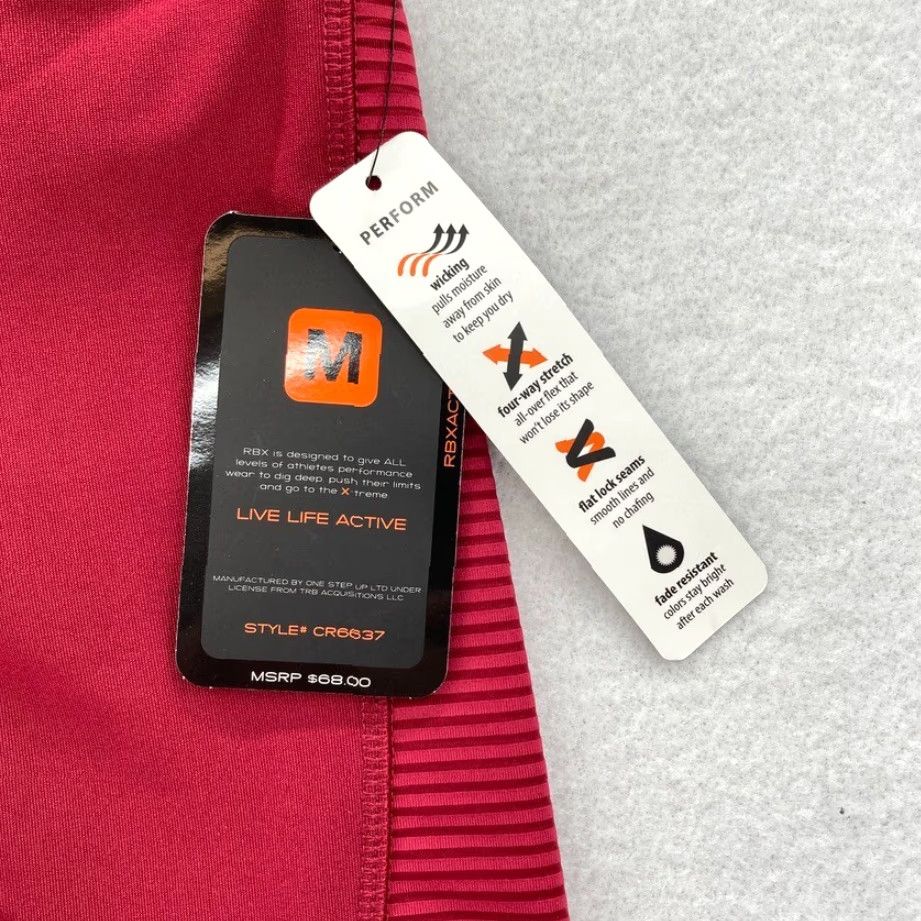 Vintage RBX Active Leggings Women's Medium Red Stretch Fabric Moisture Wicking Pull On Fabric Polyester Spandex Ankle Leggings Size 32" / US 10 / IT 46 - 5 Thumbnail