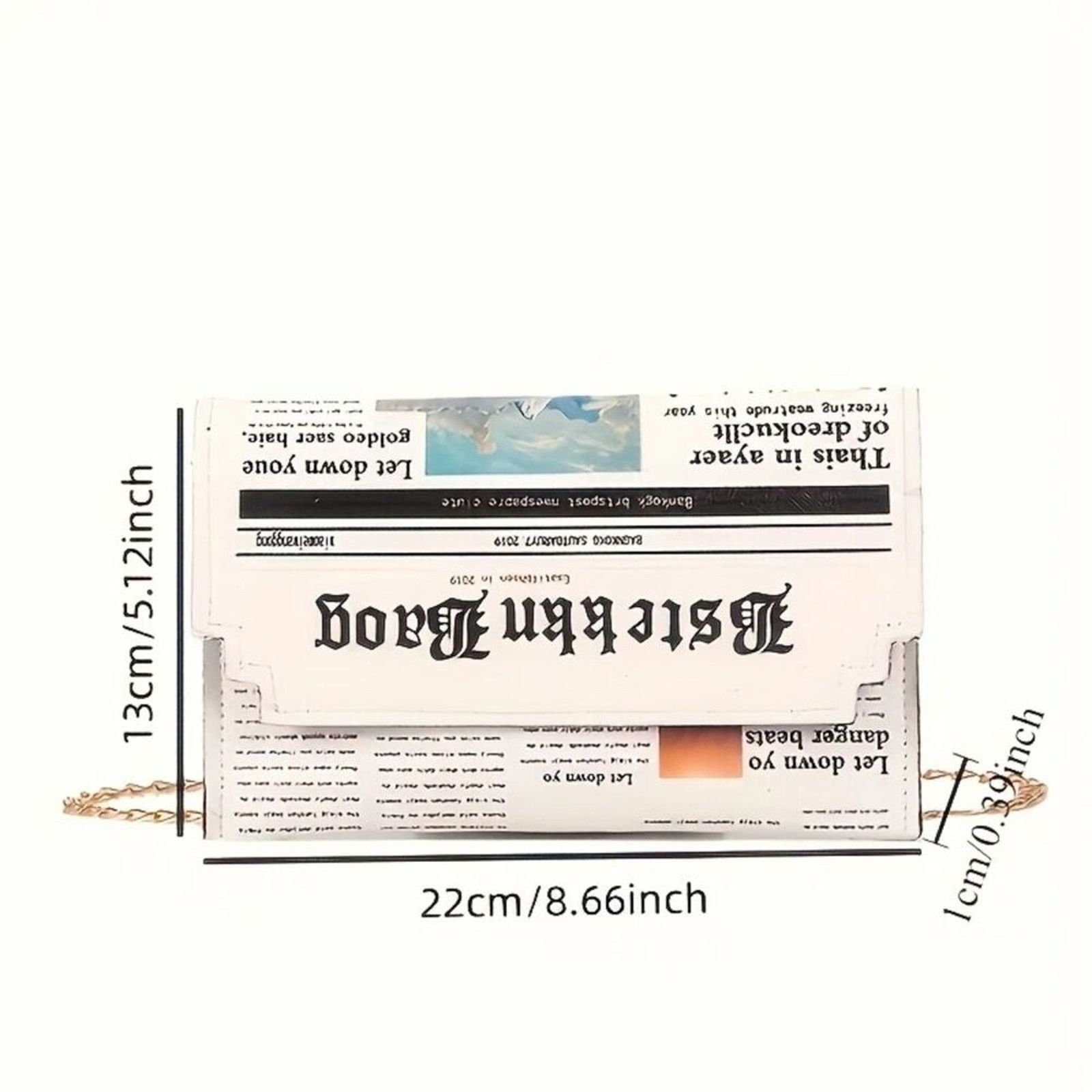 Other Chic Newspaper Print Crossbody Clutch Purse with Gold Chain Size ONE SIZE - 3 Thumbnail