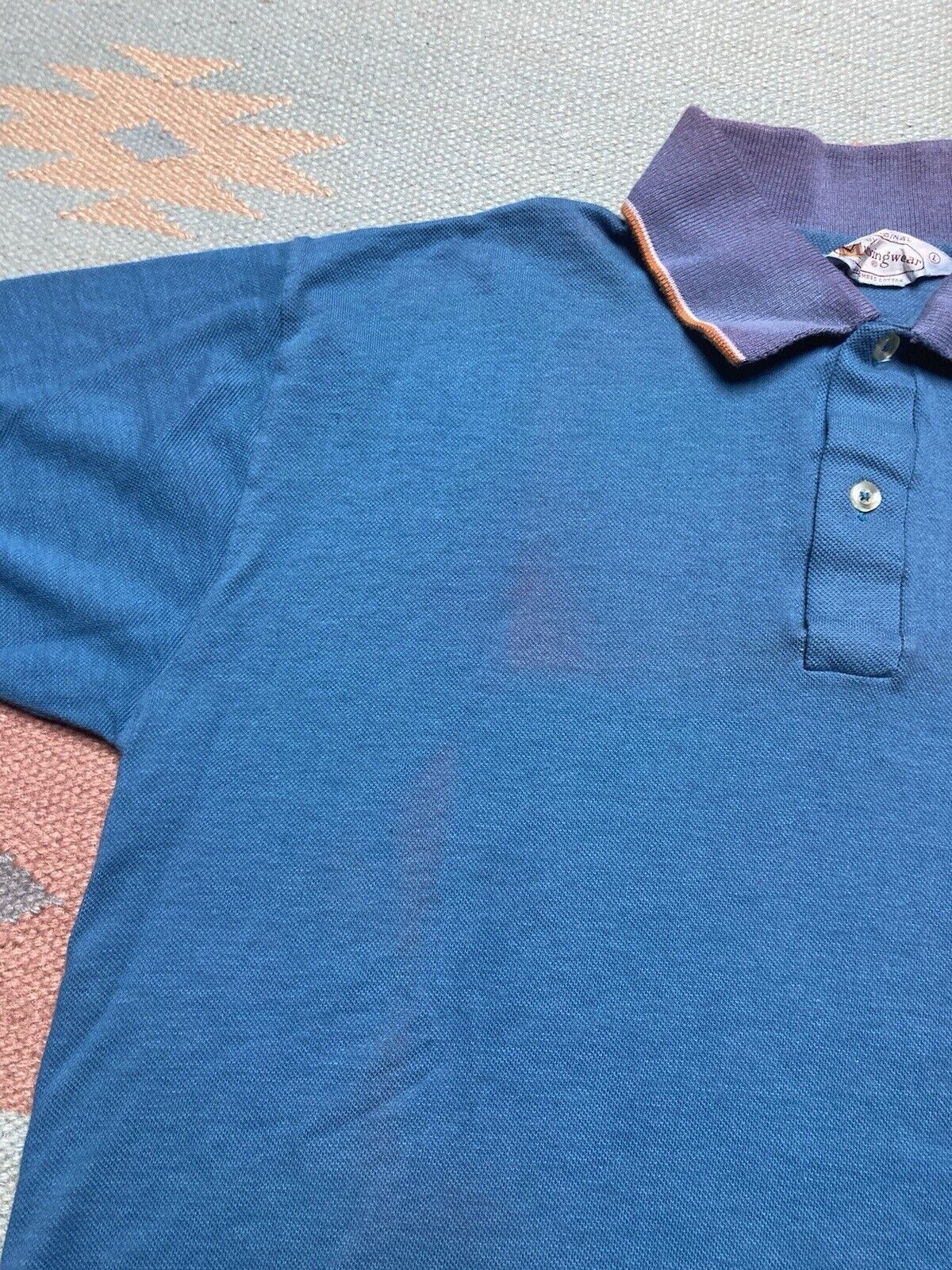 Vintage VTG 70s munsingwear polo shirt blue golf combed cotton large Size US L / EU 52-54 / 3 - 4 Thumbnail