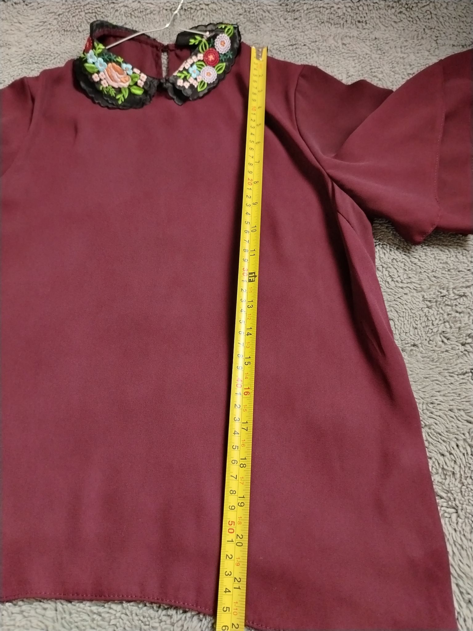New Look New Look Blouse Womens UK 8 Burgundy Embroidered Peter Pan Size M / US 6-8 / IT 42-44 - 5 Thumbnail