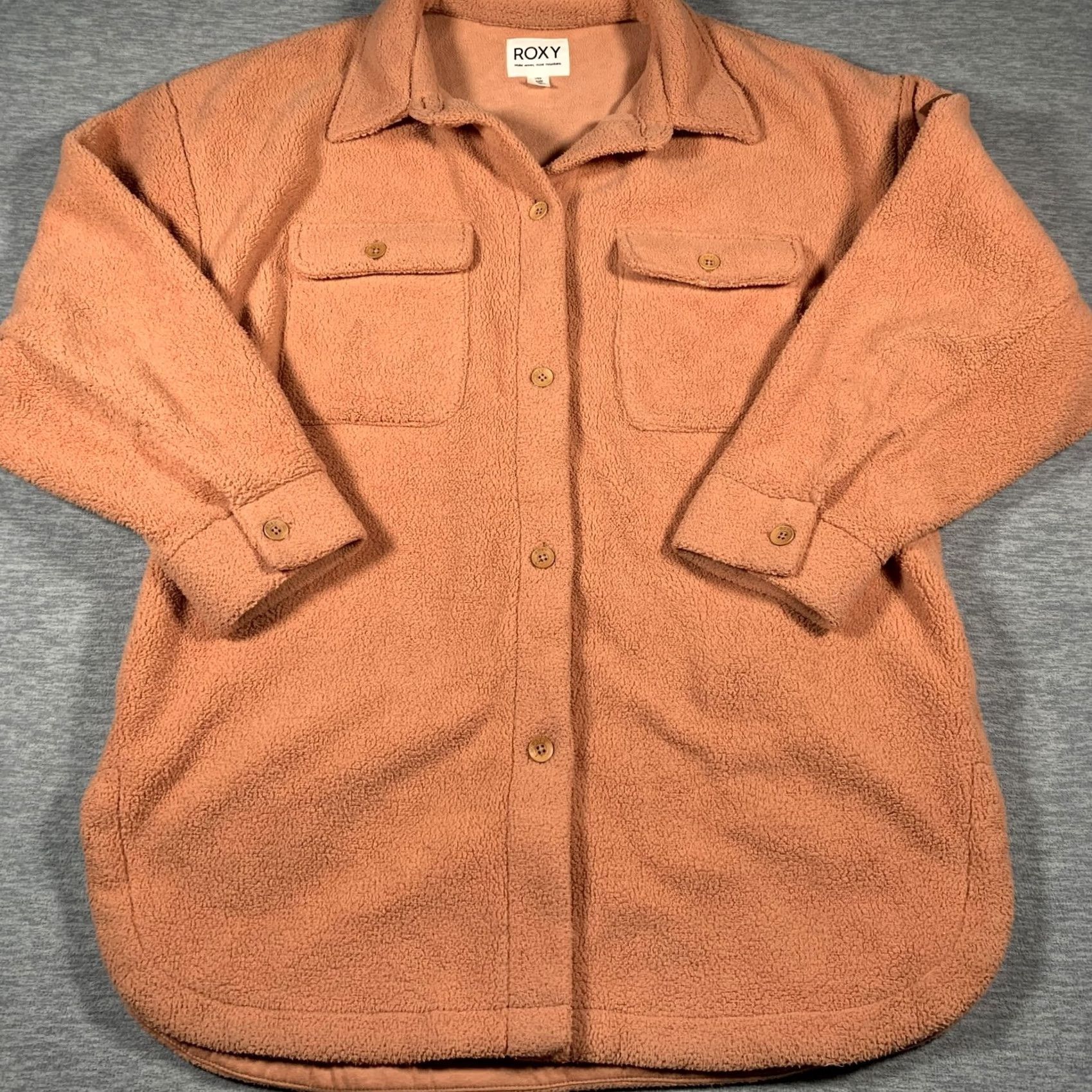 Vintage Roxy Jacket Womens L Rust Sherpa Fleece Button Front Shacket Cozy Pockets Size L / US 10 / IT 46 - 3 Thumbnail